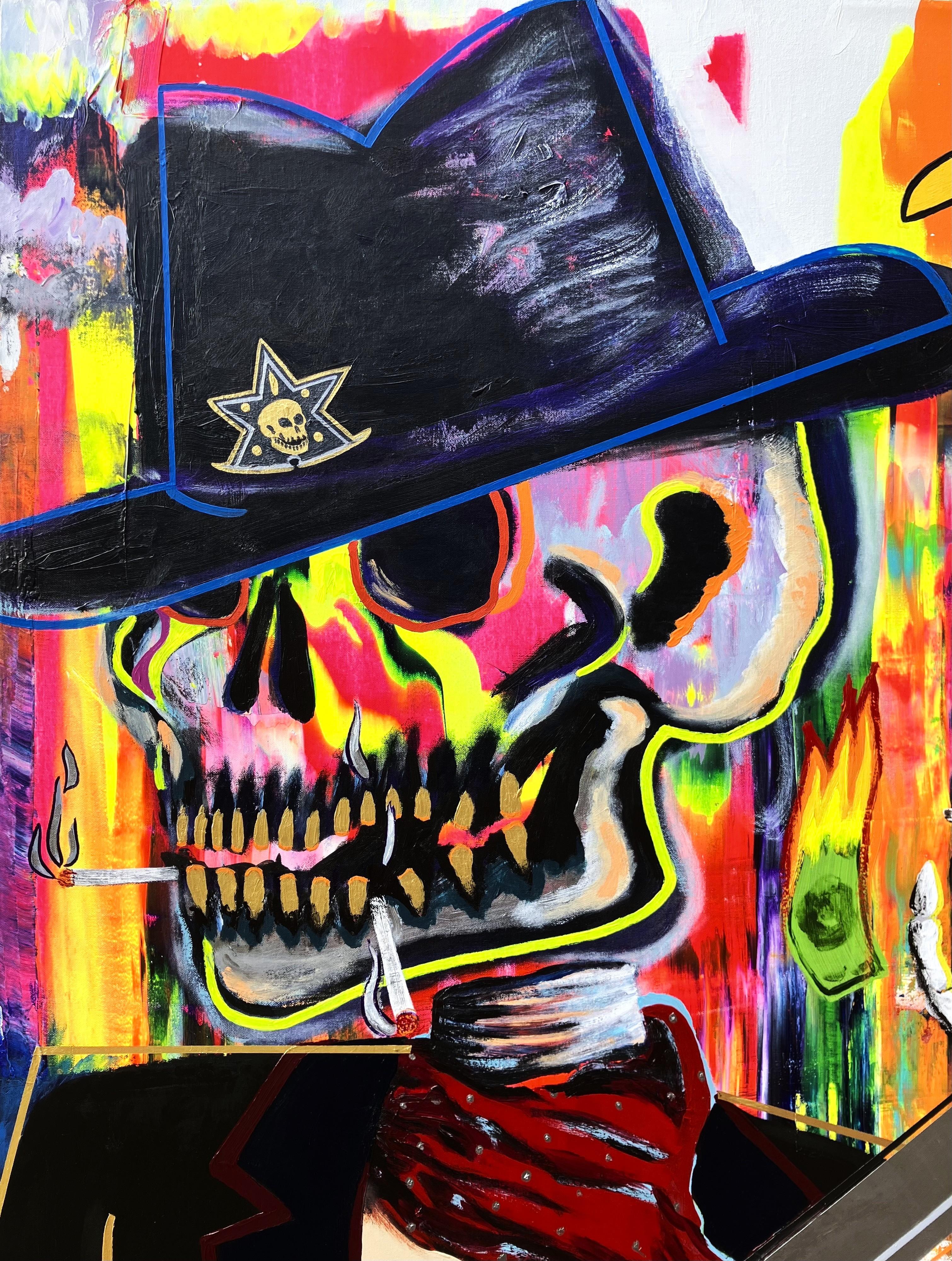 En avant /// Jack Graves Wild Western Bandit Outlaw Funny Desert Skeleton Paint - Painting de Jack Graves III
