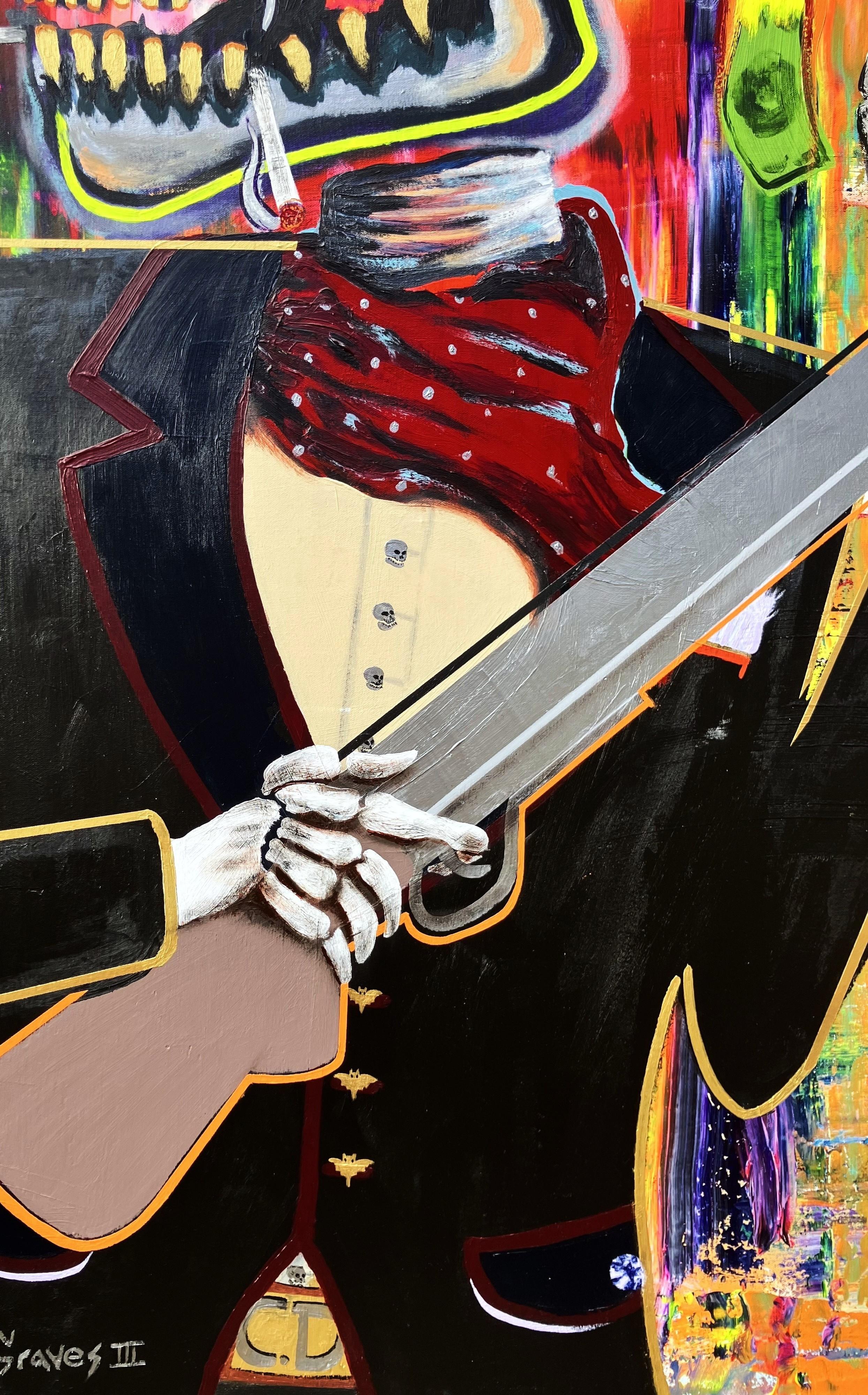 En avant /// Jack Graves Wild Western Bandit Outlaw Funny Desert Skeleton Paint - Contemporain Painting par Jack Graves III