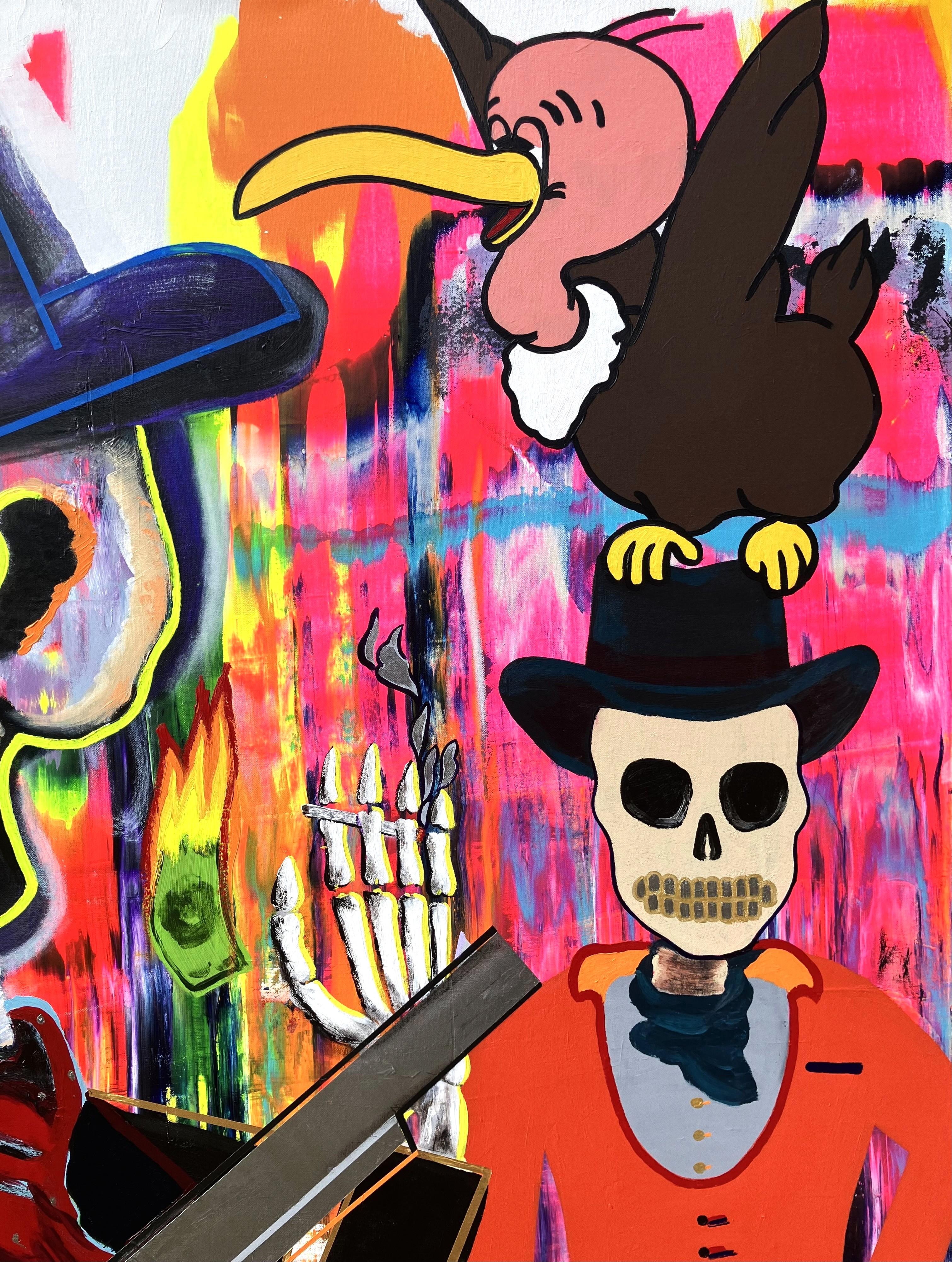 En avant /// Jack Graves Wild Western Bandit Outlaw Funny Desert Skeleton Paint - Noir Figurative Painting par Jack Graves III