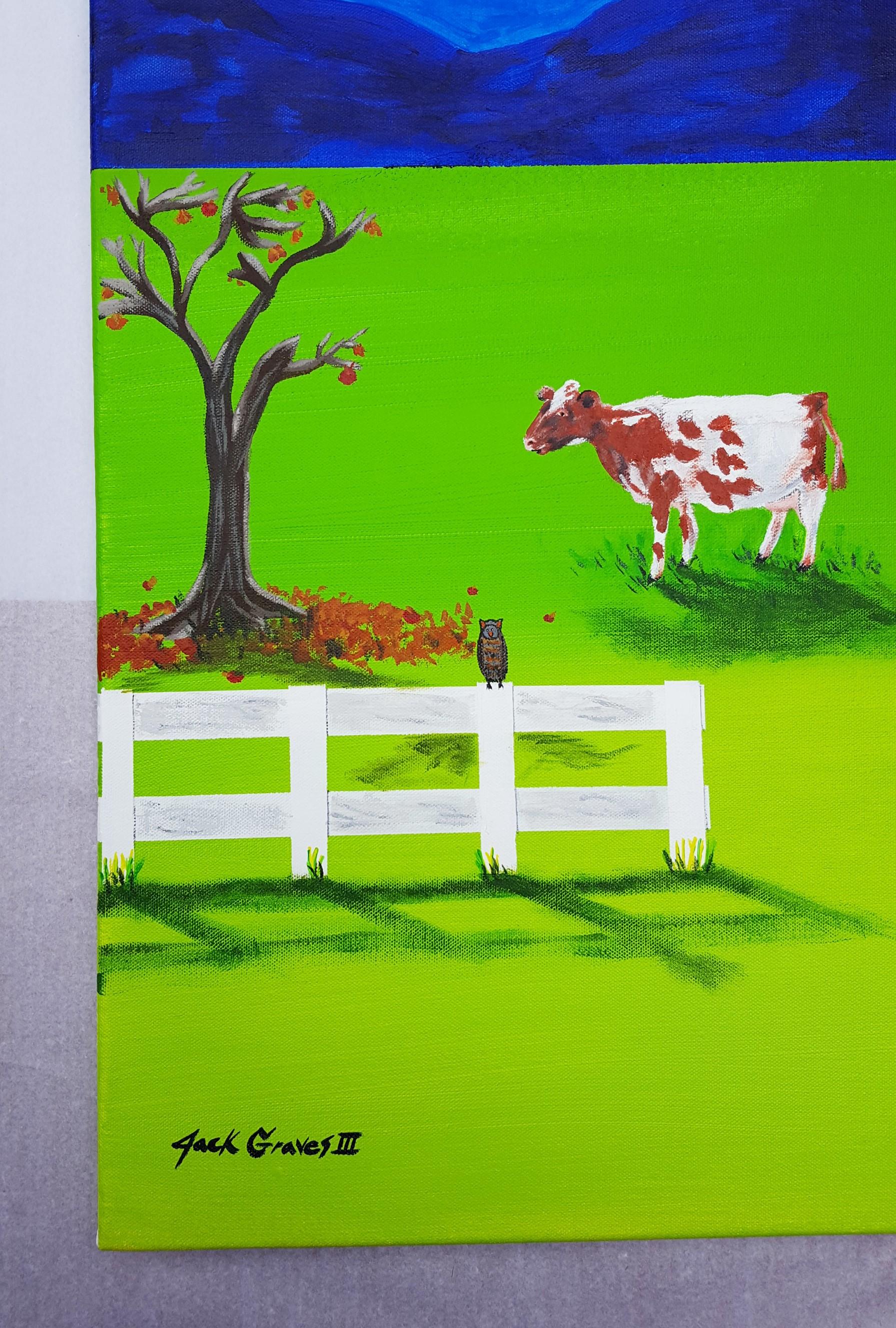 Luna Llena - Jack-o-Lantern /// Paisaje Contemporáneo Granja Granero Niña Montañas - Painting de Jack Graves III