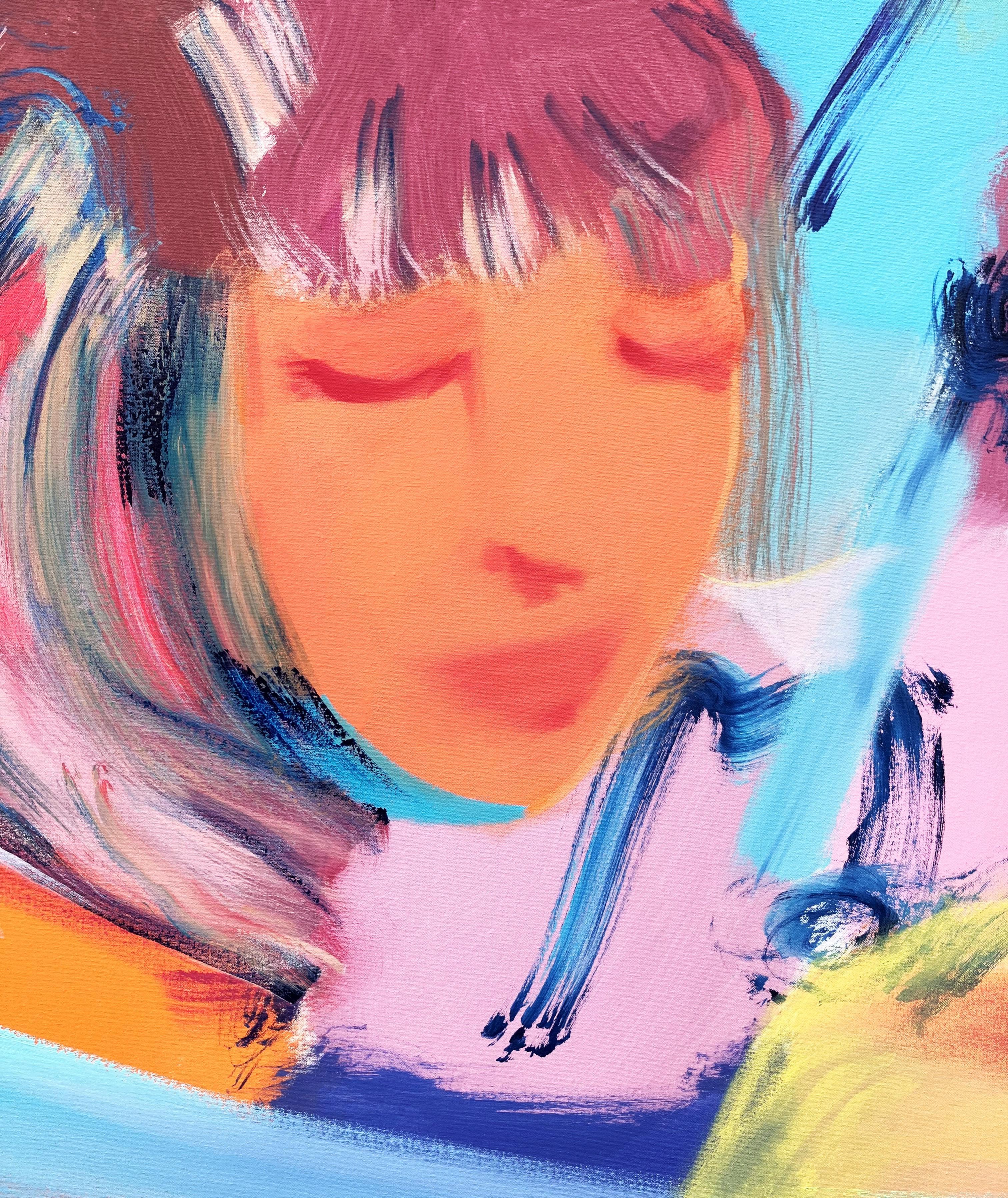 Ragazza che legge fuori /// Pittura contemporanea di arte astratta pop di strada Colorata - Abstract Painting Beige di Jack Graves III