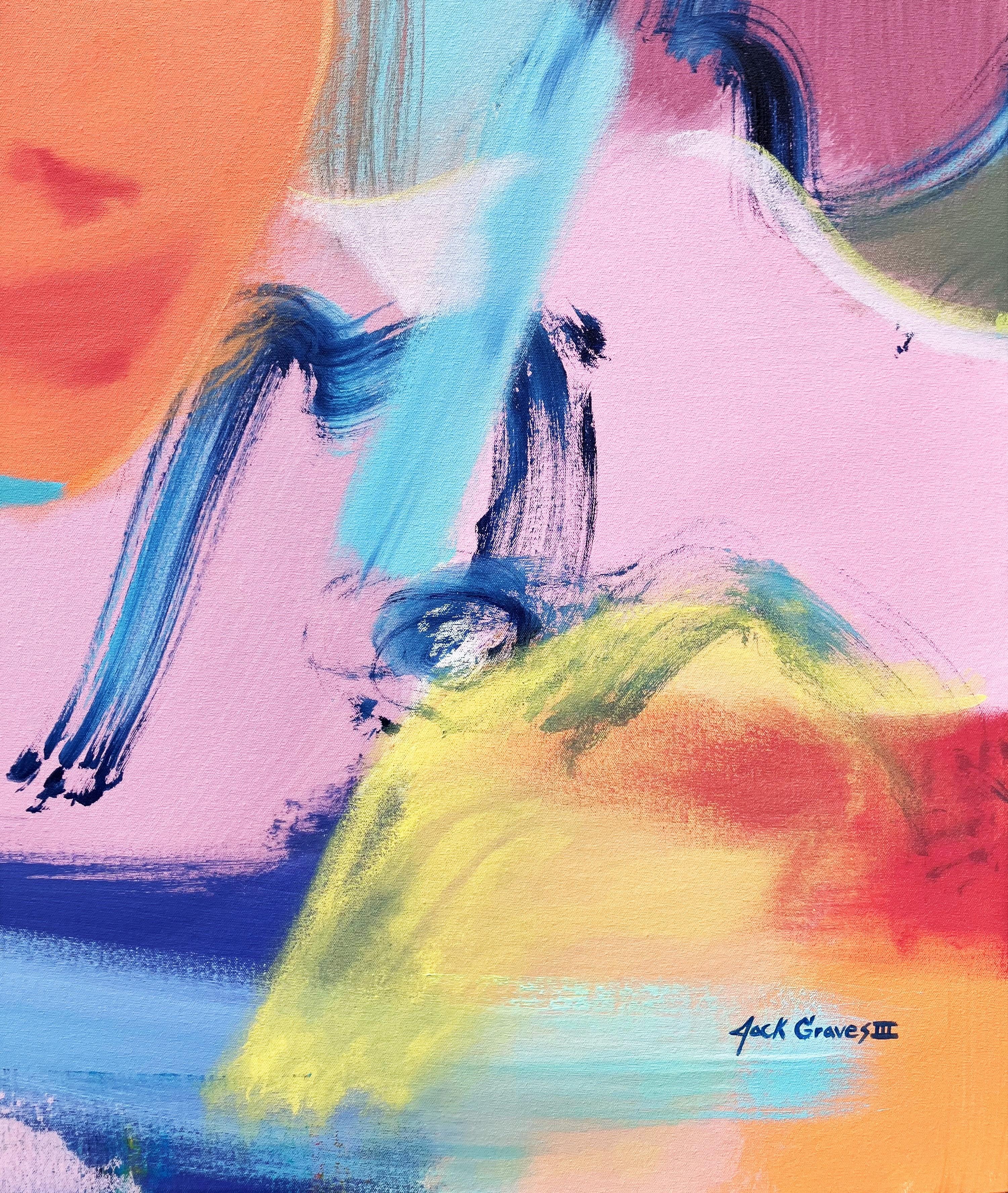 Ragazza che legge fuori /// Pittura contemporanea di arte astratta pop di strada Colorata in vendita 1