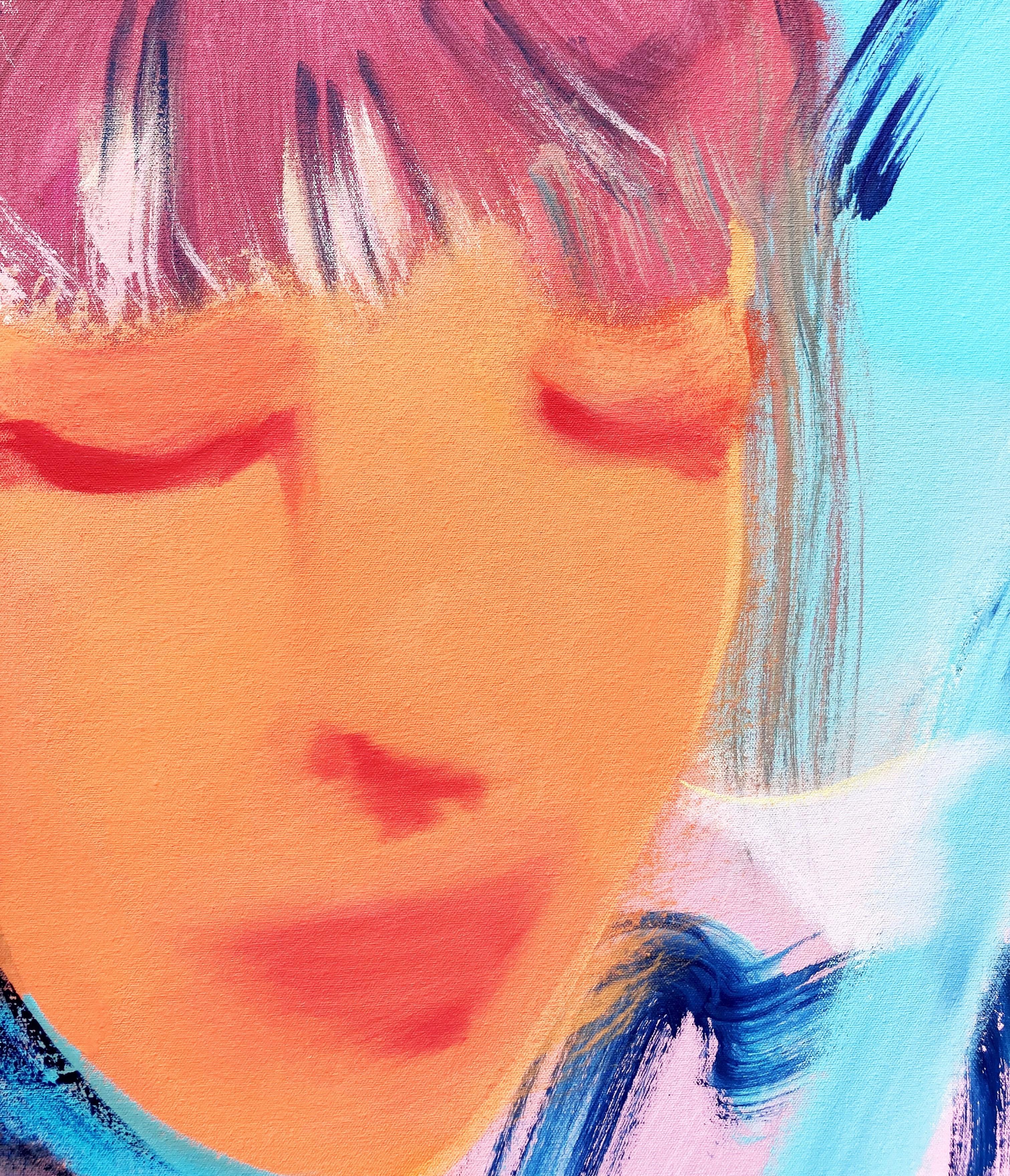 Ragazza che legge fuori /// Pittura contemporanea di arte astratta pop di strada Colorata in vendita 3