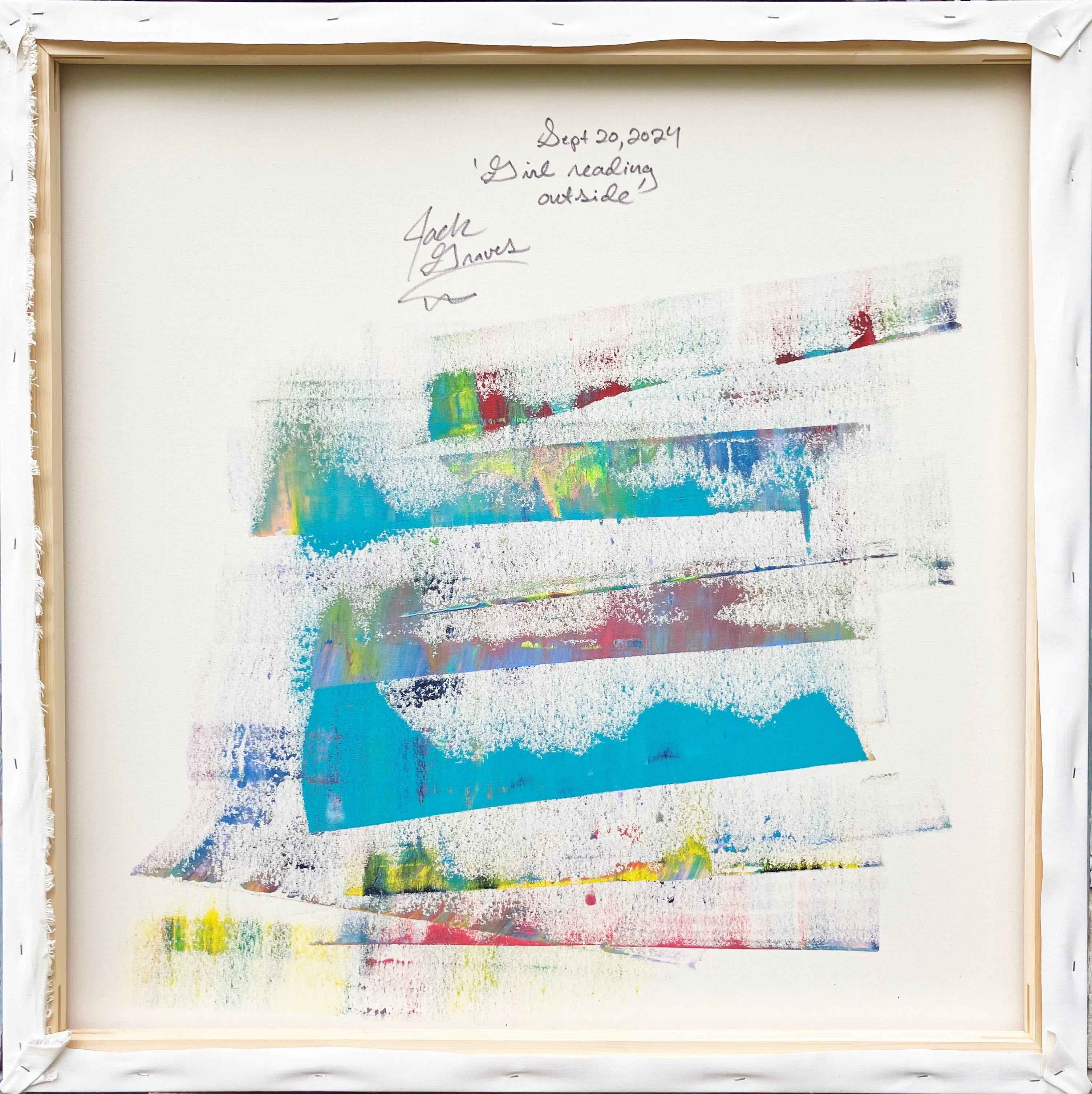 Ragazza che legge fuori /// Pittura contemporanea di arte astratta pop di strada Colorata in vendita 4