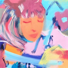 Girl Reading Outside /// Contemporary Street Pop Abstract Art Painting Colorful