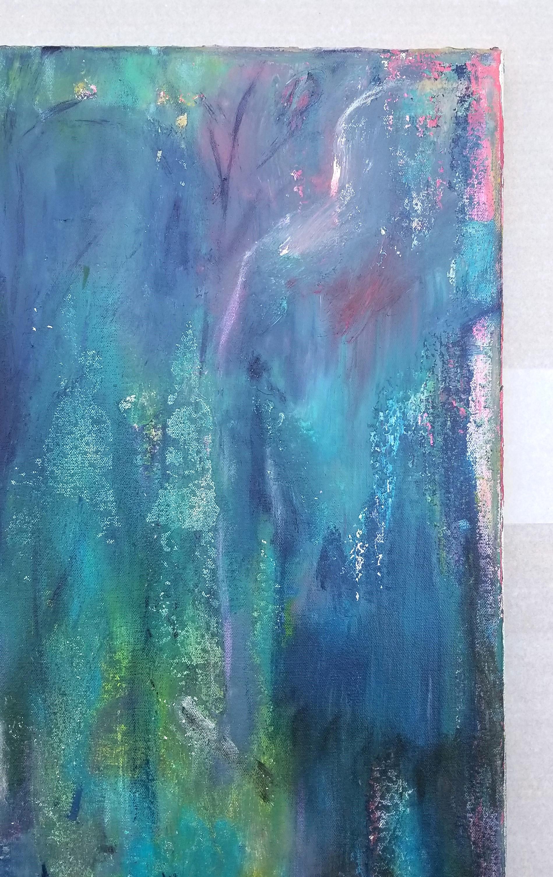 Guinevere & Sir Lancelot in the Forest /// Contemporary Abstract Surrealism Art - Blue Abstract Painting by Jack Graves III