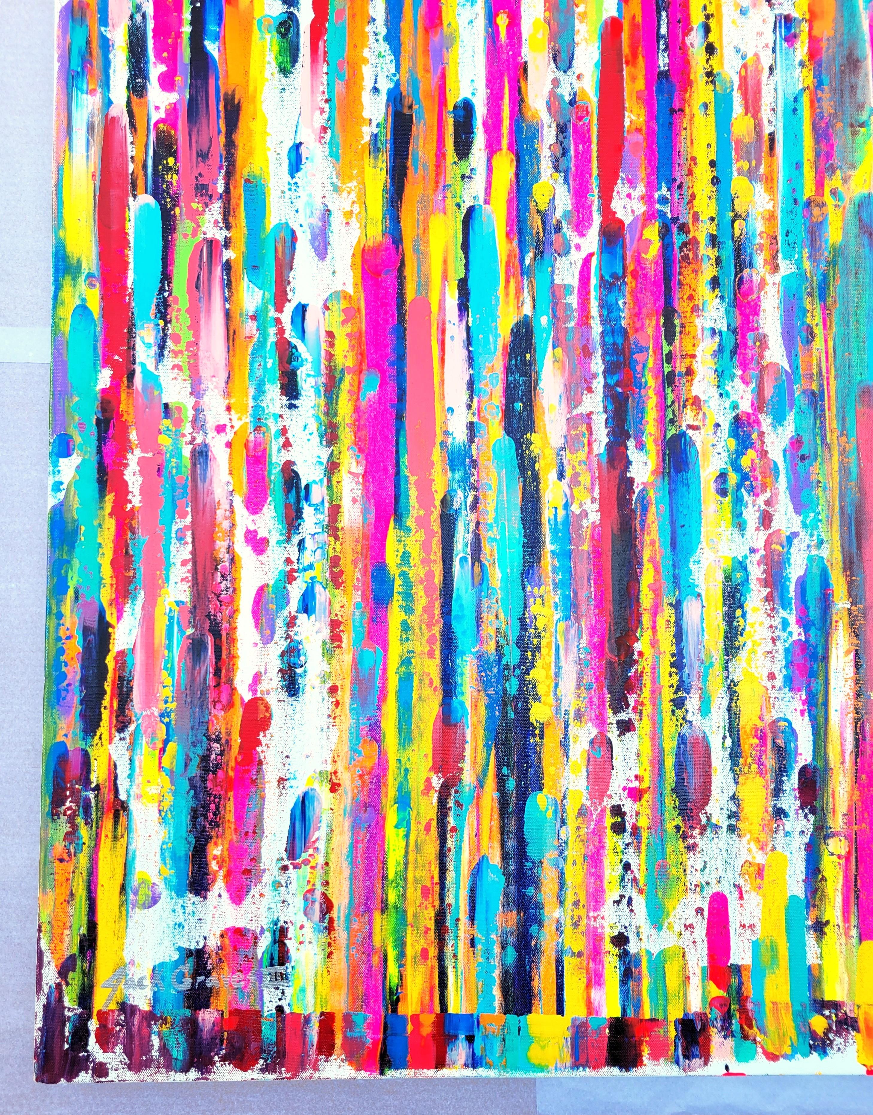 Glückliche Geister /// Jack Graves Abstraktes Expressionist Buntes Gemälde Leinwandkunst – Painting von Jack Graves III