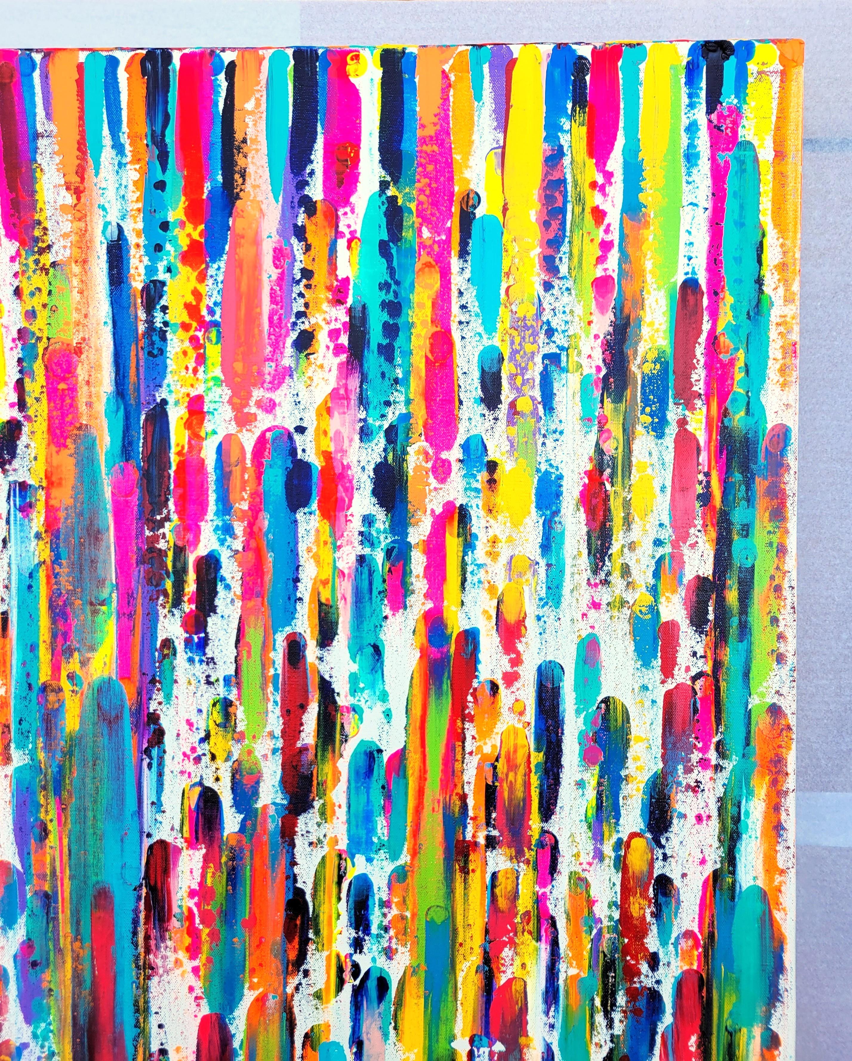 Glückliche Geister /// Jack Graves Abstraktes Expressionist Buntes Gemälde Leinwandkunst (Beige), Abstract Painting, von Jack Graves III