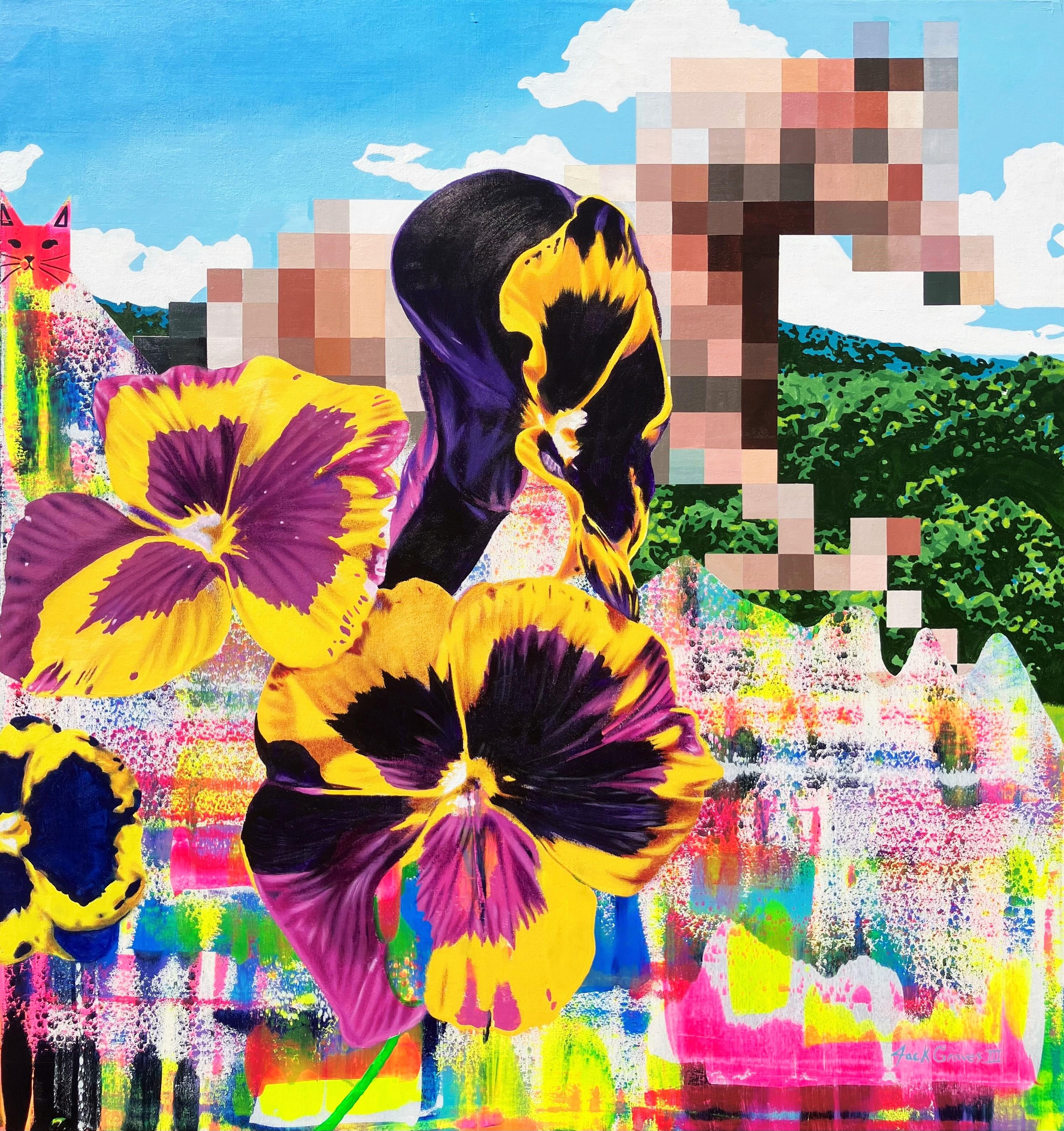 Abstract Painting de Jack Graves III - Hermia y Lisandro se fugan /// Pintura callejera contemporánea pop abstracta de gran tamaño