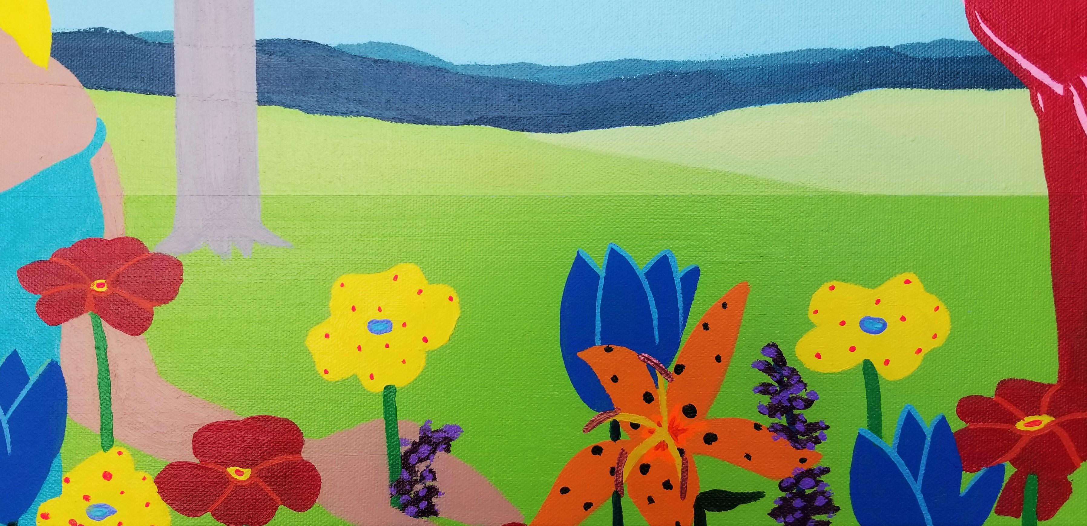 Horse in Pasture with Flowers /// Contemporary Landscape Lady Girl Painting Art For Sale 9