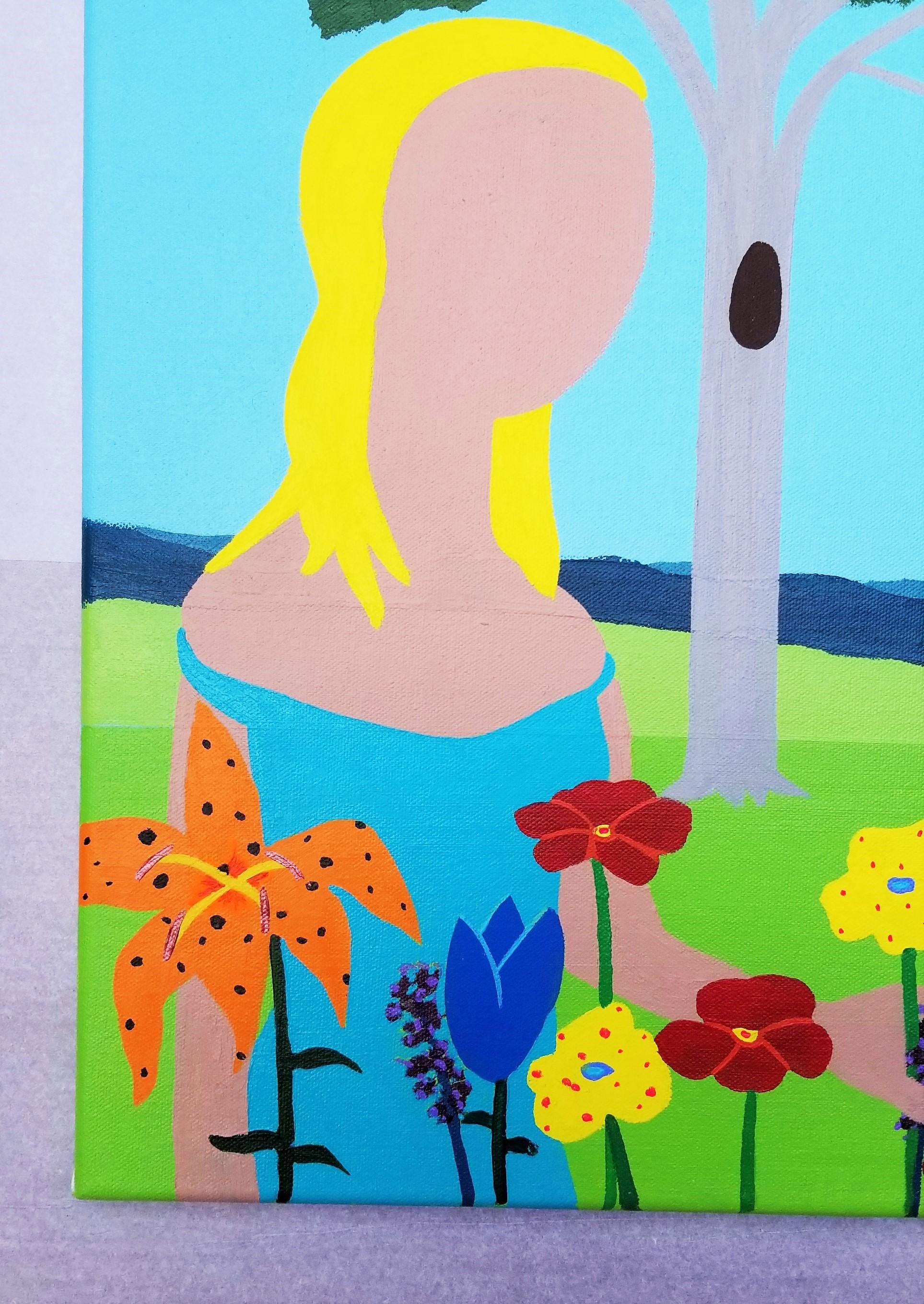 Horse in Pasture with Flowers /// Contemporary Landscape Lady Girl Painting Art - Blue Animal Painting by Jack Graves III