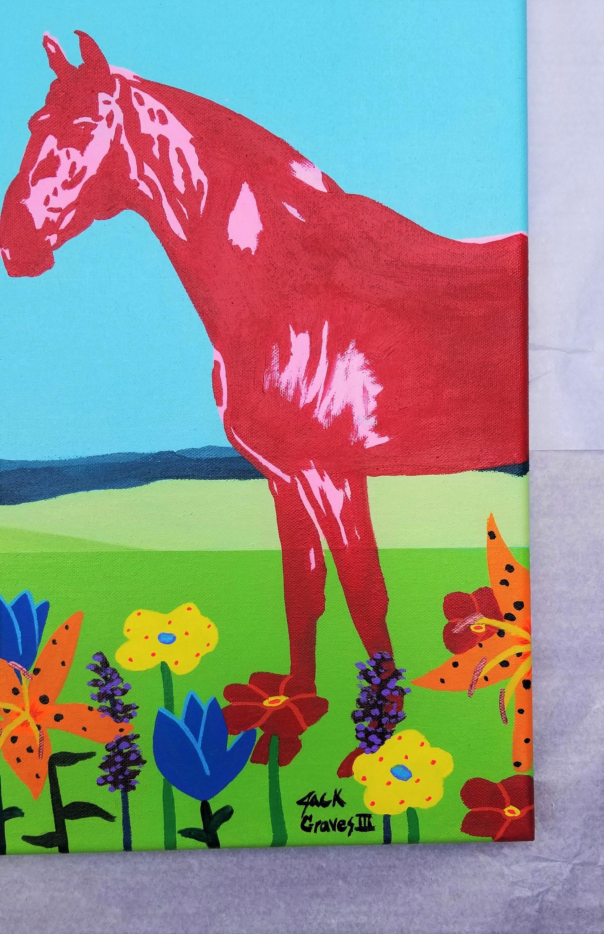 Horse in Pasture with Flowers /// Contemporary Landscape Lady Girl Painting Art For Sale 2