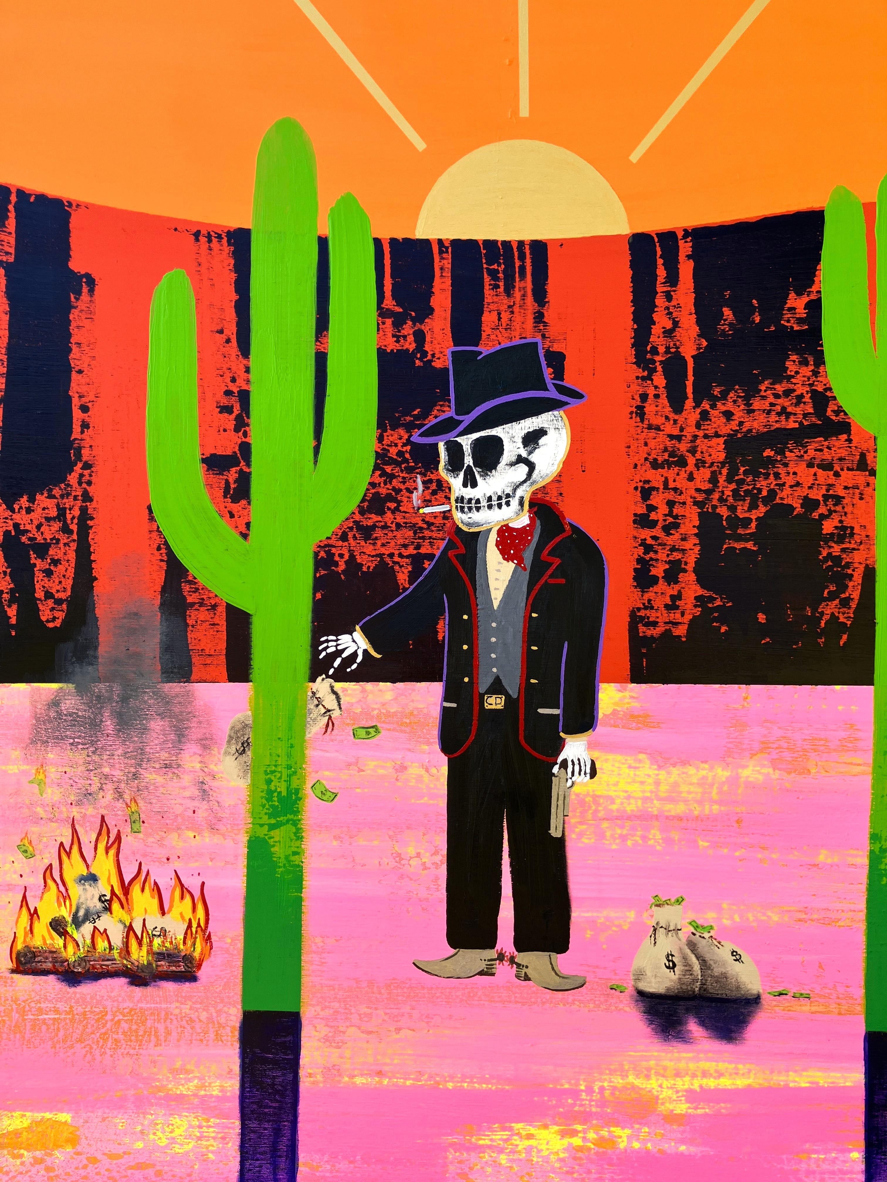 C'est juste du papier /// Jack Graves Wild Western Bandit Outlaw Funny Desert Painting en vente 3