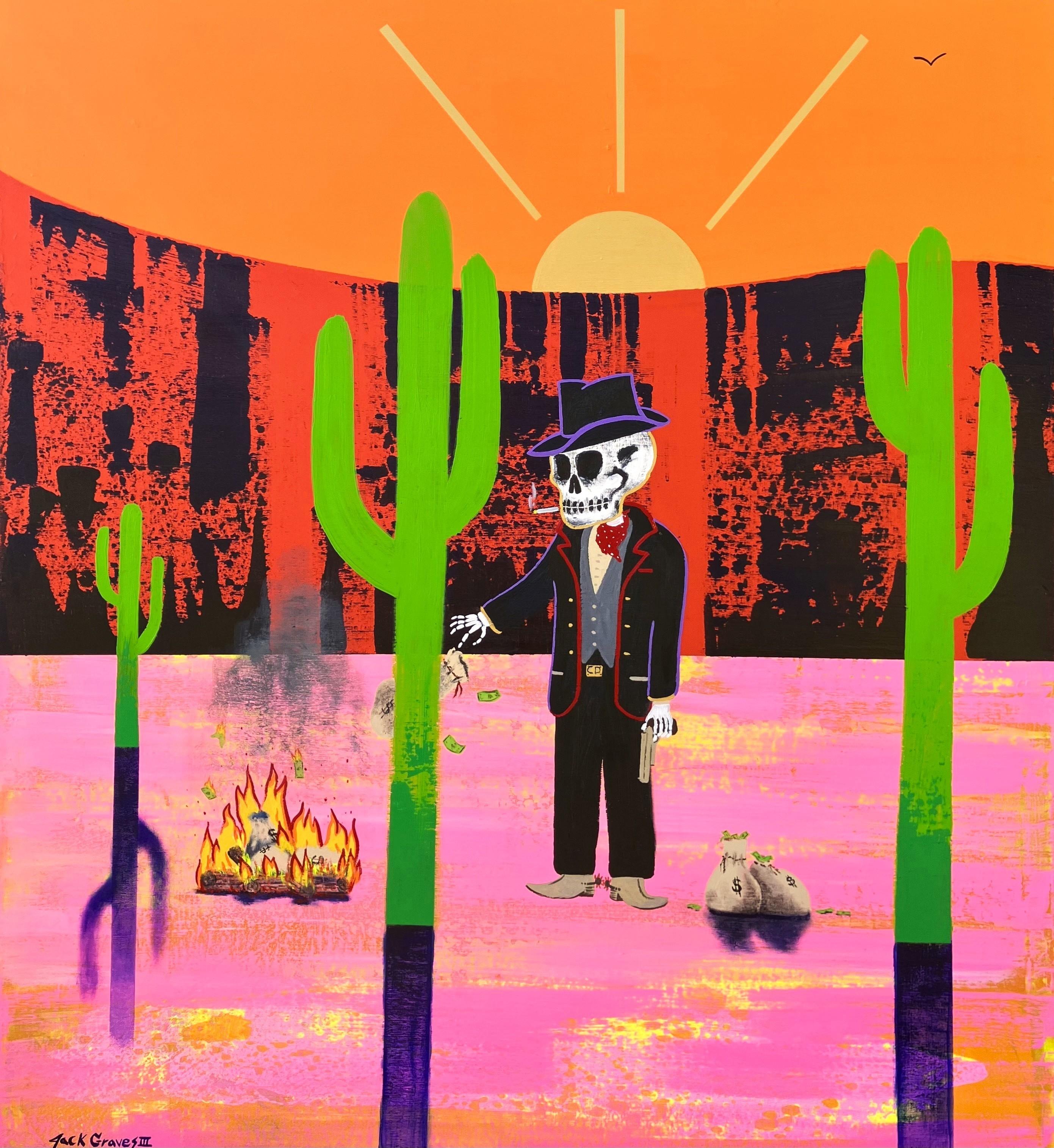 Landscape Painting Jack Graves III - C'est juste du papier /// Jack Graves Wild Western Bandit Outlaw Funny Desert Painting