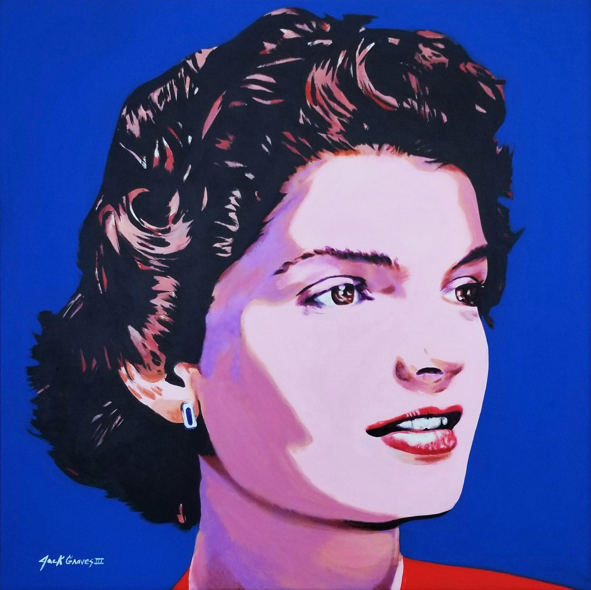 Jack Graves III Portrait Painting – Jacqueline Kennedy Onassis Icon II /// Contemporary Pop Art JFK Painting Blue