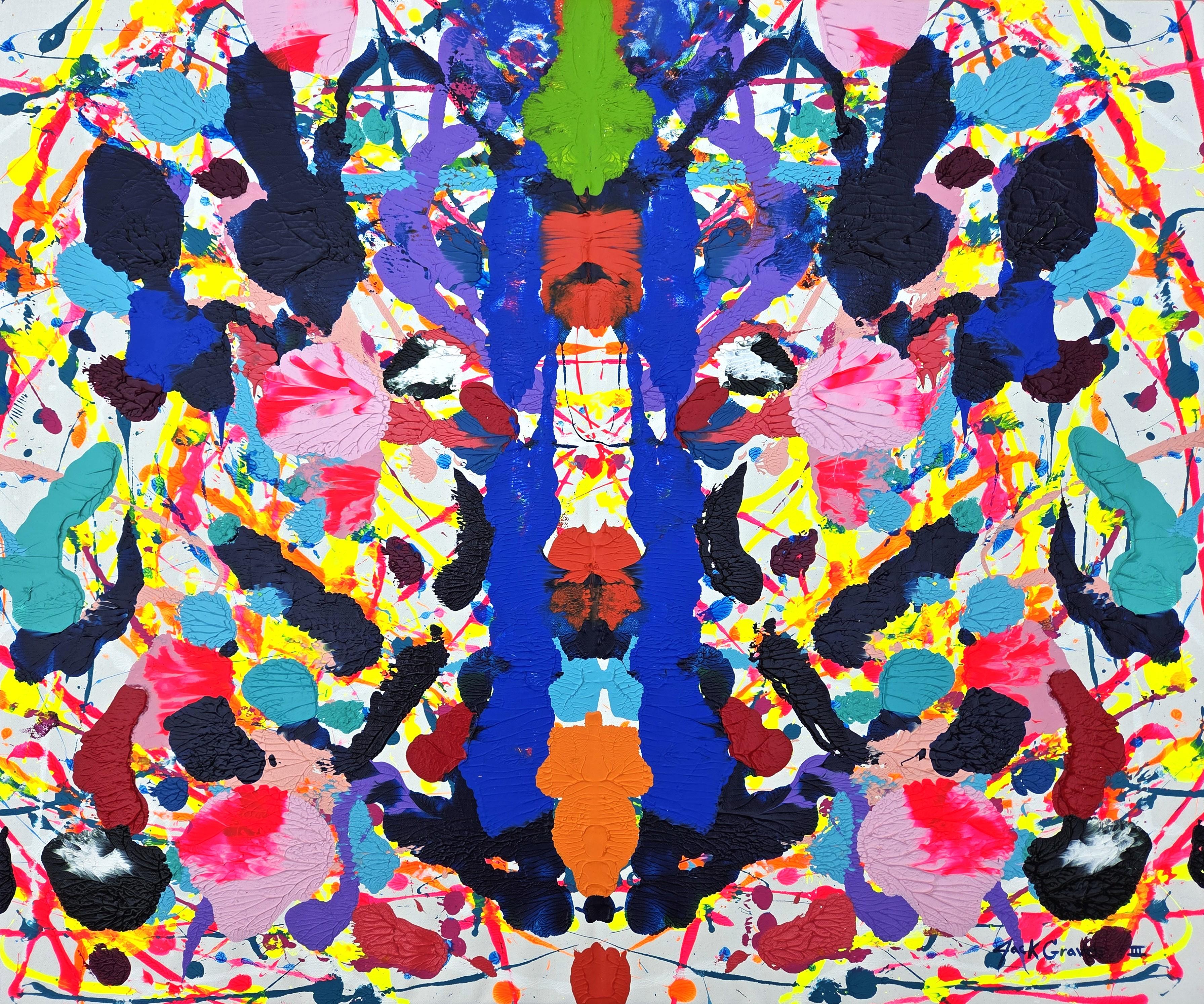 Jack Graves III Abstract Painting – Jaguar /// Contemporary Abstract Rorschach Style Colorful Expressionist Painting