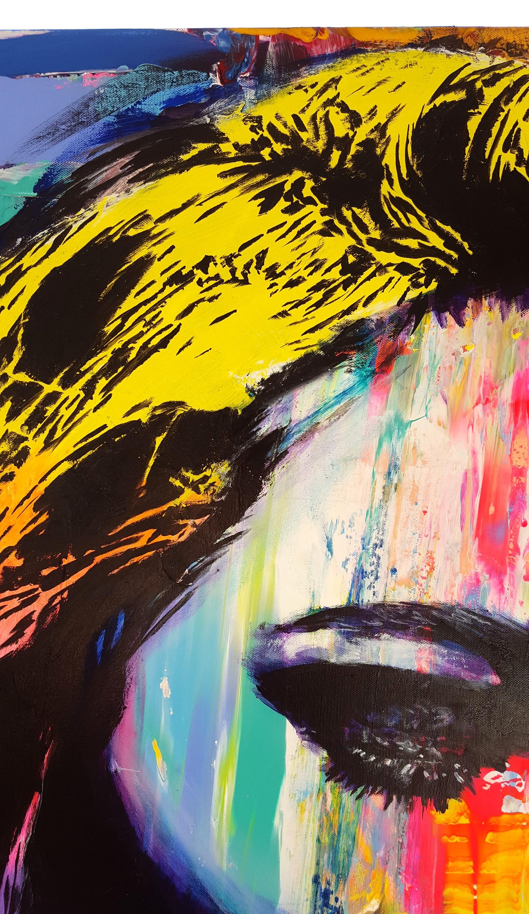 Jennifer Lawrence Icon II /// Zeitgenössische Street Pop Art Mode Model Portrait (Schwarz), Portrait Painting, von Jack Graves III