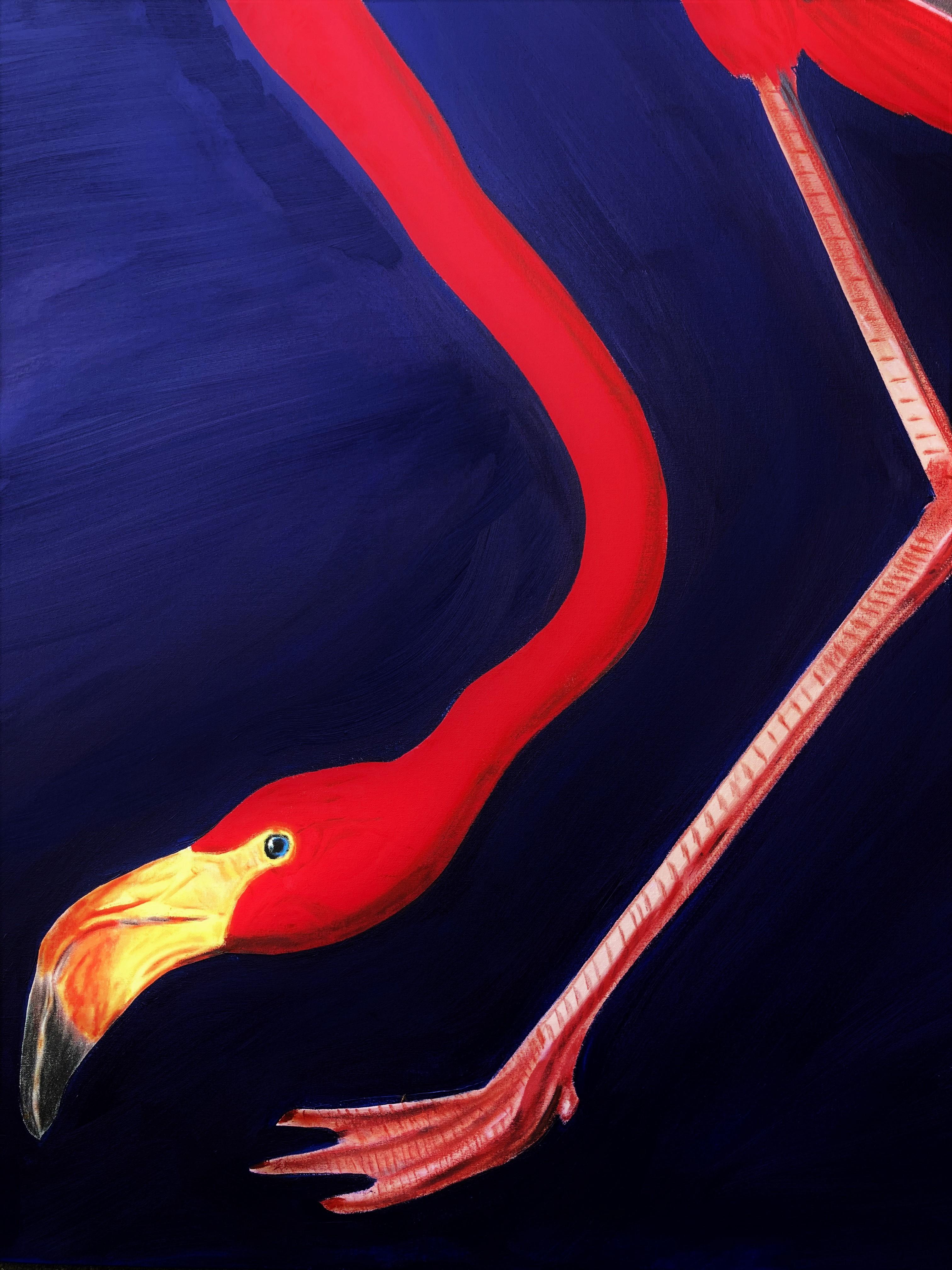 Icona John James Audubon Flamingo /// Enorme uccello costiero ornitologico contemporaneo - Painting Contemporaneo di Jack Graves III