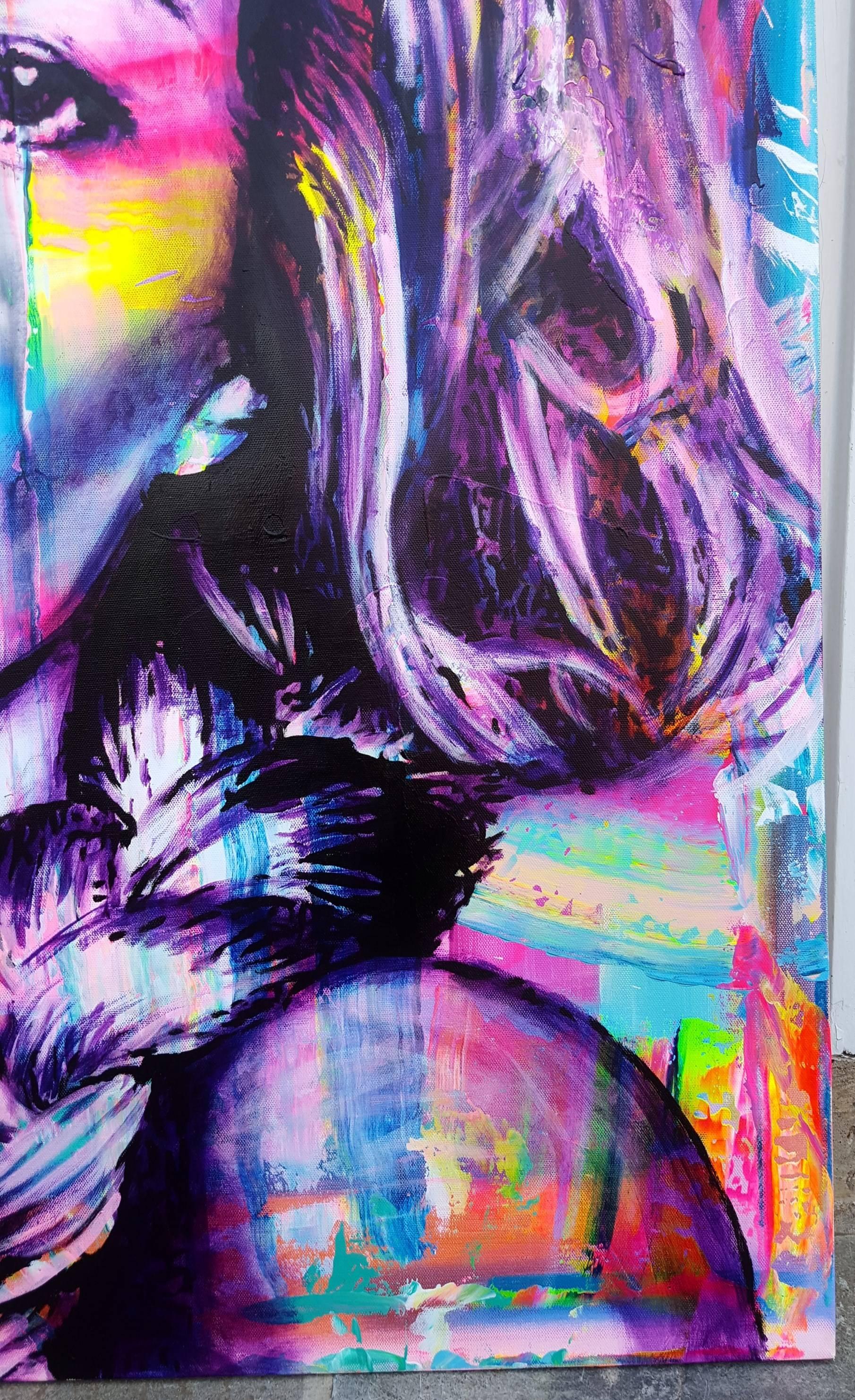 Kate Moss Icon III - Purple Portrait Painting by Jack Graves III