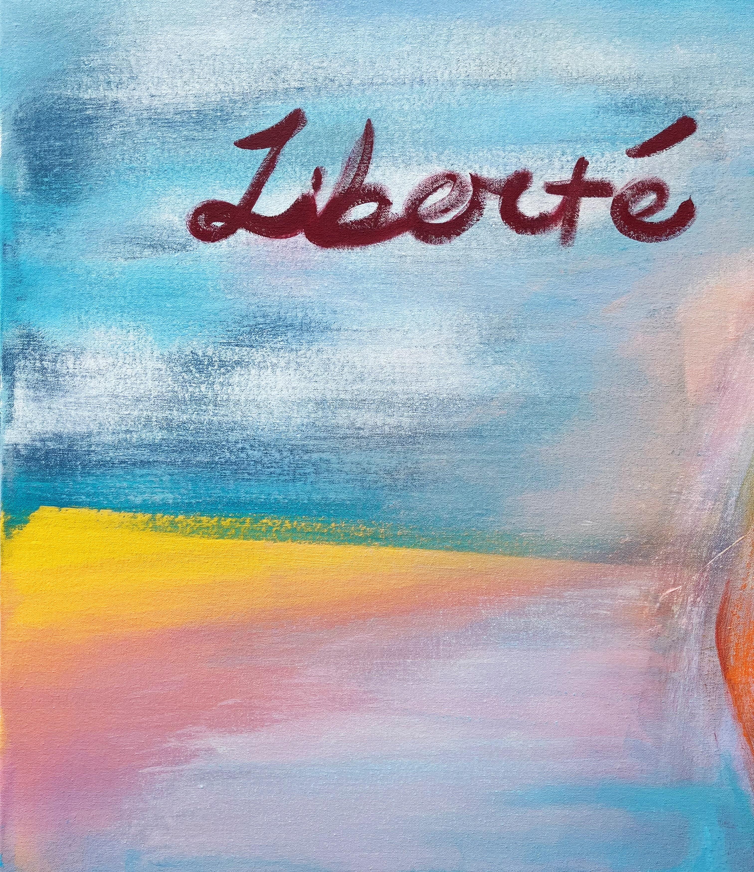 Liberté /// Street Pop Art contemporanea Ritratto figurativo Donna Signora Paesaggio marino - Painting di Jack Graves III
