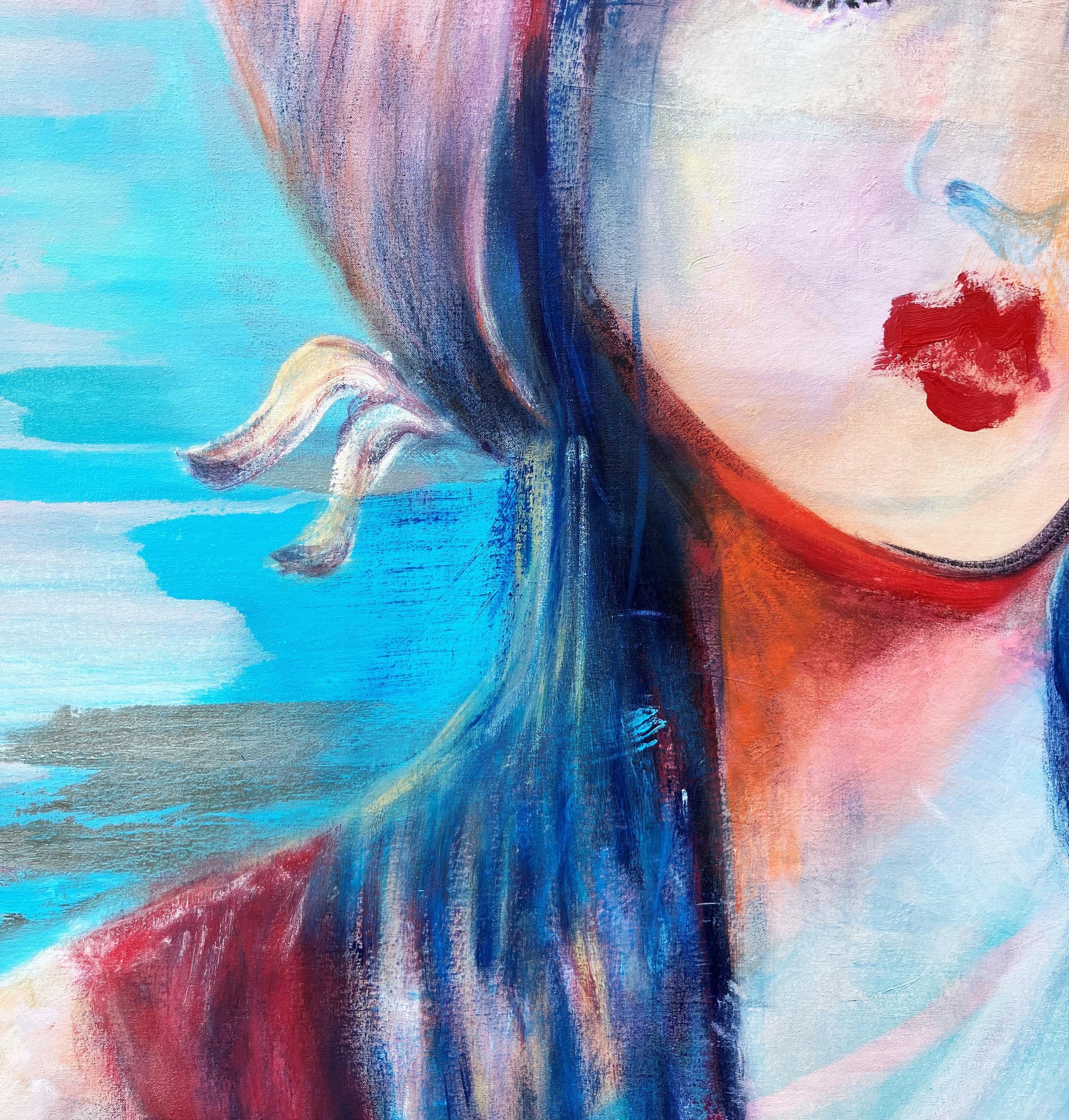 Liberté /// Street Pop Art contemporanea Ritratto figurativo Donna Signora Paesaggio marino in vendita 1