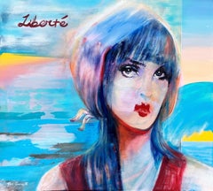 Liberté /// Contemporary Street Pop Art Figurative Portrait Woman Lady Seascape