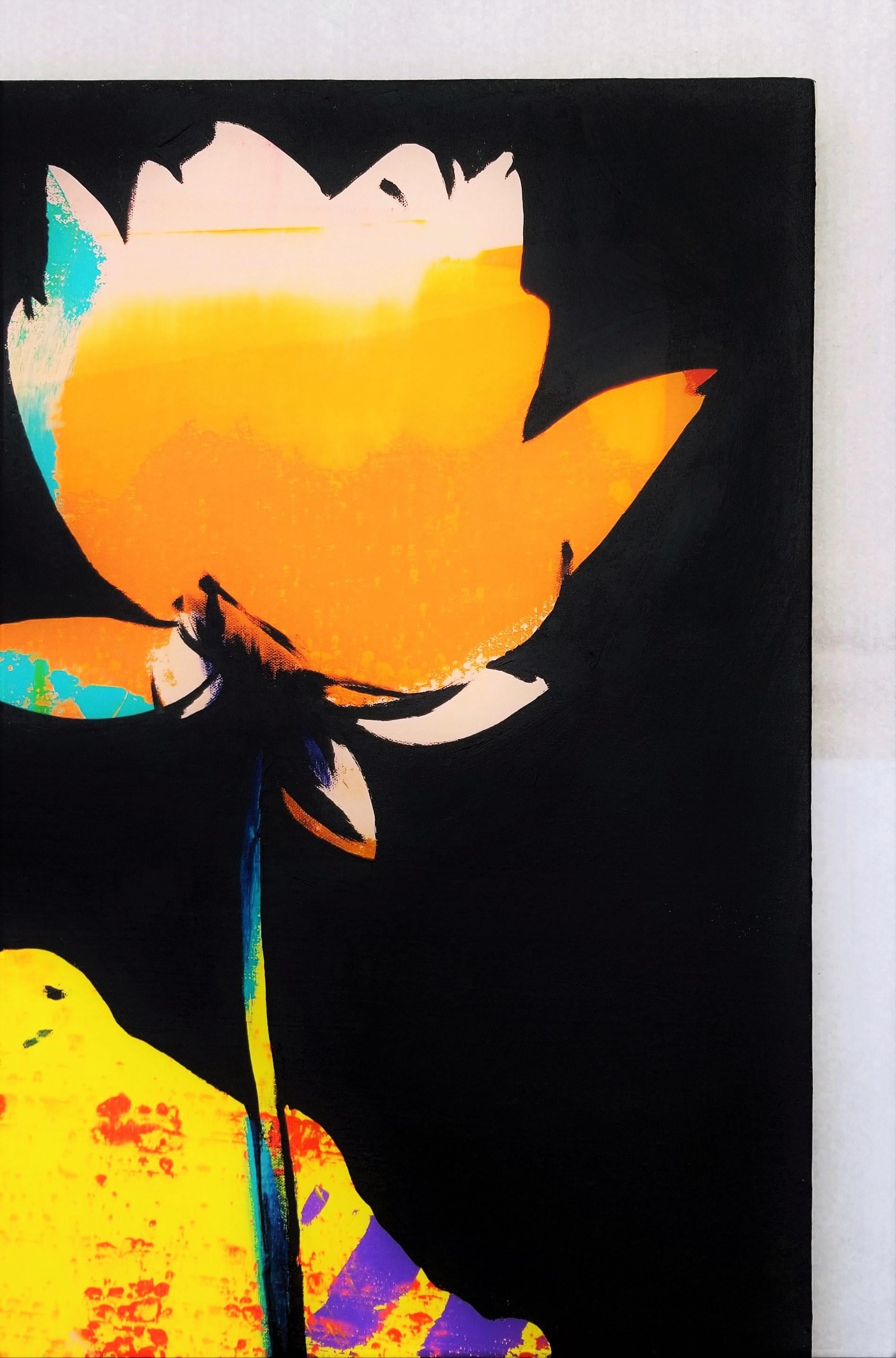 Fleur de Lotus Icons II /// Peinture contemporaine Botanique Fleurs Canvas Street Art  - Noir Still-Life Painting par Jack Graves III