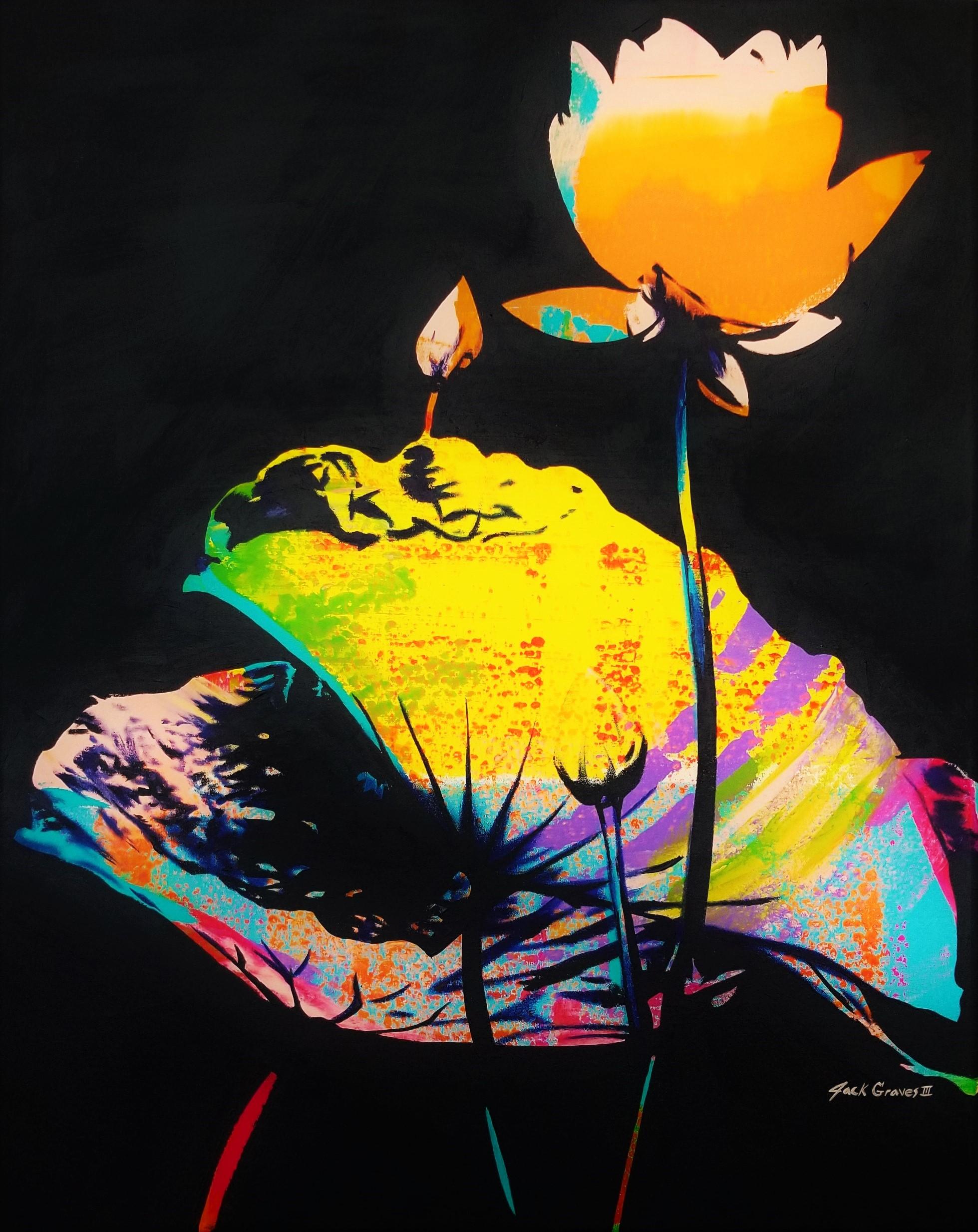 Jack Graves III Still-Life Painting - Lotus Flower Icon II /// Contemporary Painting Botany Flowers Canvas Street Art 