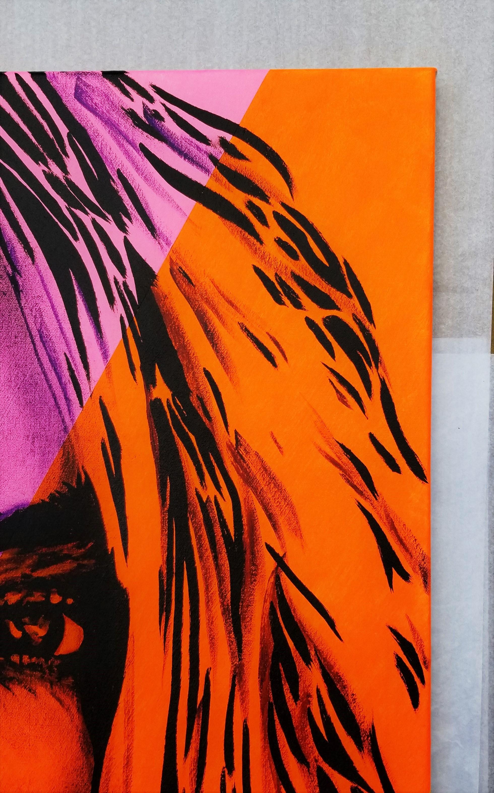 Margot Robbie Icone II (Barbie) /// Street Pop Art contemporain Actrice Modèle - Orange Portrait Painting par Jack Graves III