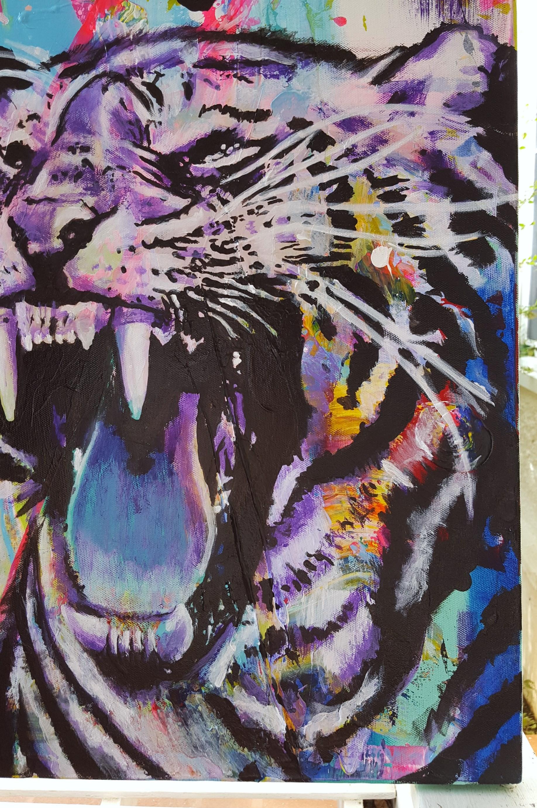 Original signiertes Gemälde des amerikanischen Künstlers Jack Graves III (1988-) aus Acryl auf Leinwand mit dem Titel „Marilyn Supreme“:: 2018. Verso von Graves handsigniert:: betitelt und datiert. In diesem Gemälde hat Graves einen Tiger:: eine
