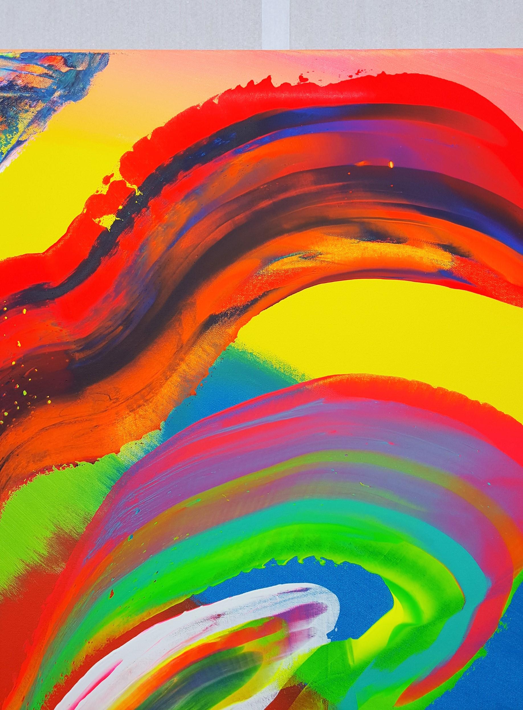 Gebirgssonnenuntergang /// Zeitgenössische abstrakte expressionistische farbenfrohe Malerei Kunst im Angebot 1