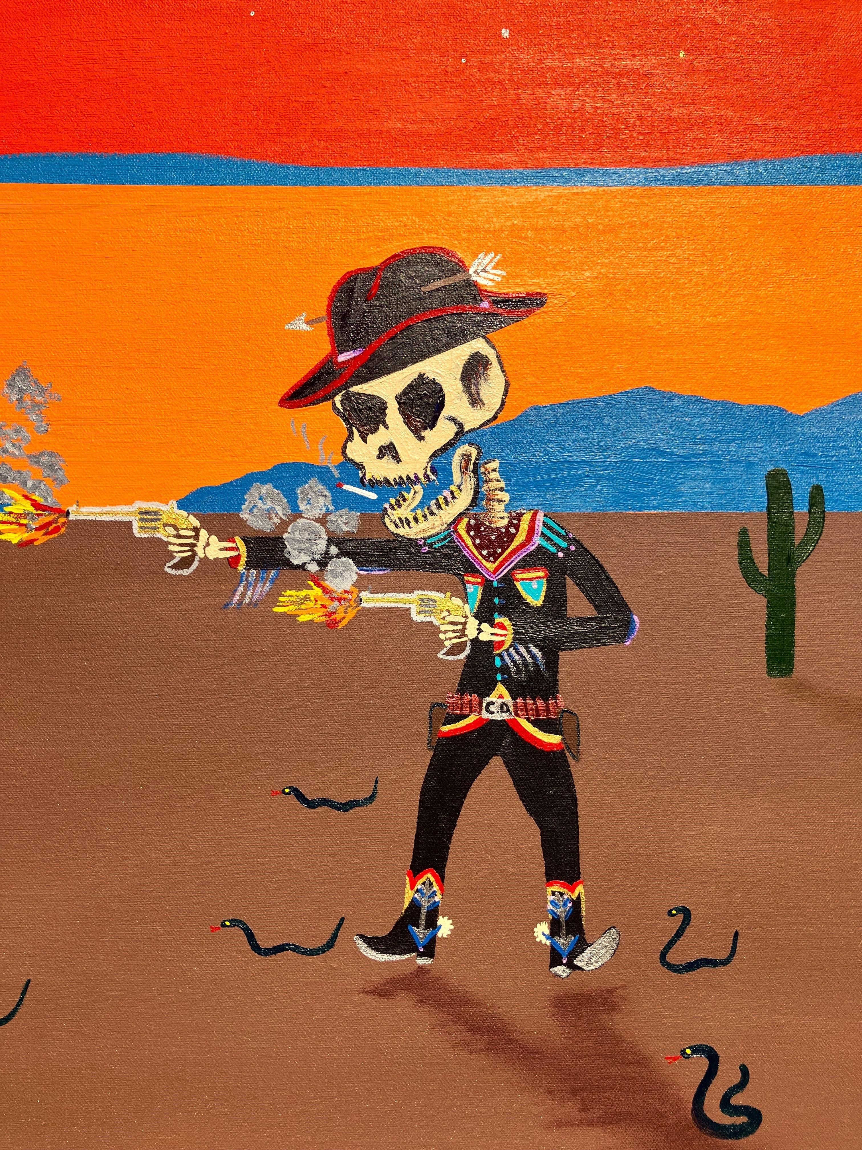 Nuevo Sheriff en la Ciudad /// Pintura del Salvaje Oeste Pistolero Contemporáneo Divertido en venta 1