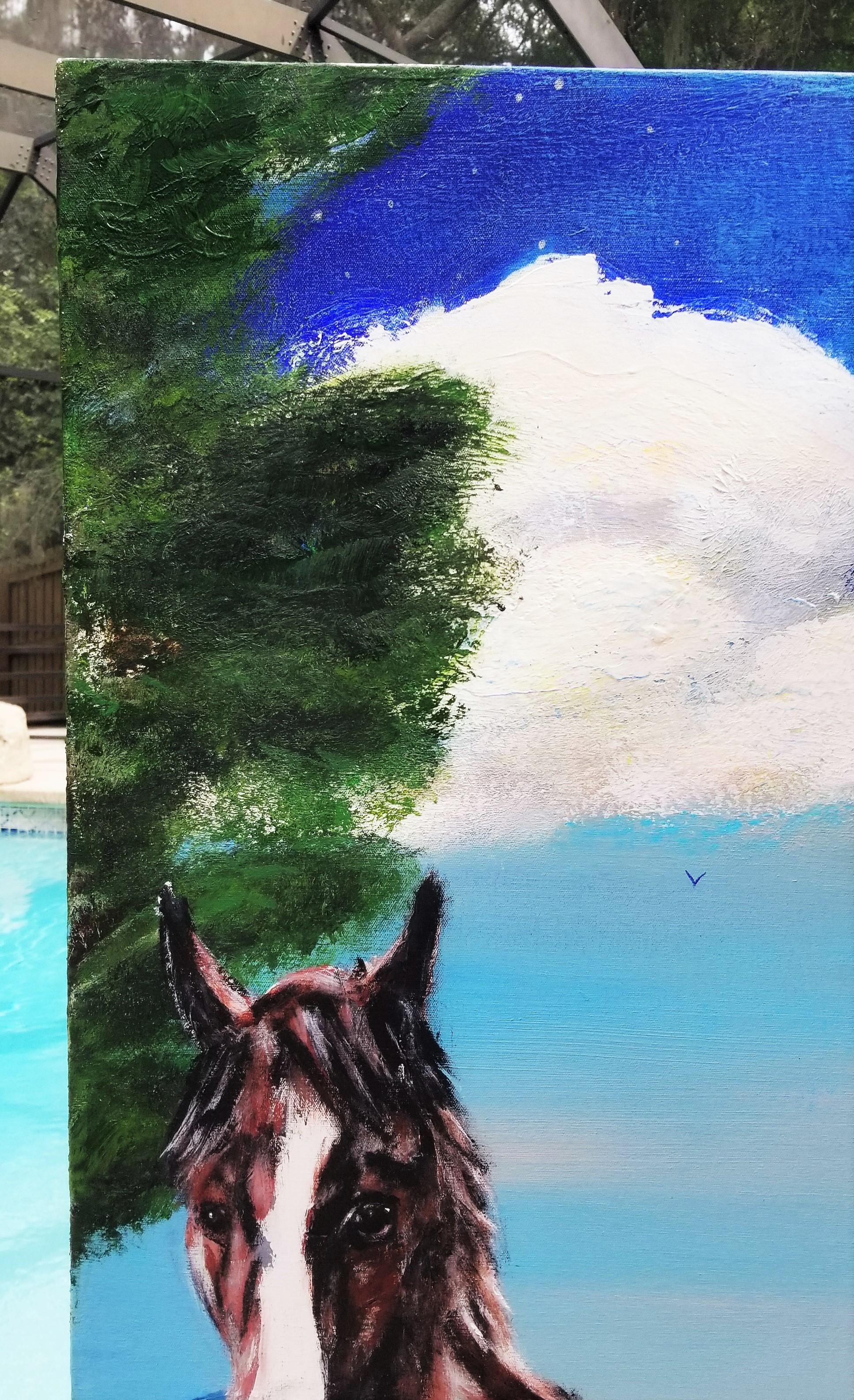 Ancienne grange de juillet /// Contemporary Landscape Countryside Horse Equestrian Mountains - Contemporain Painting par Jack Graves III