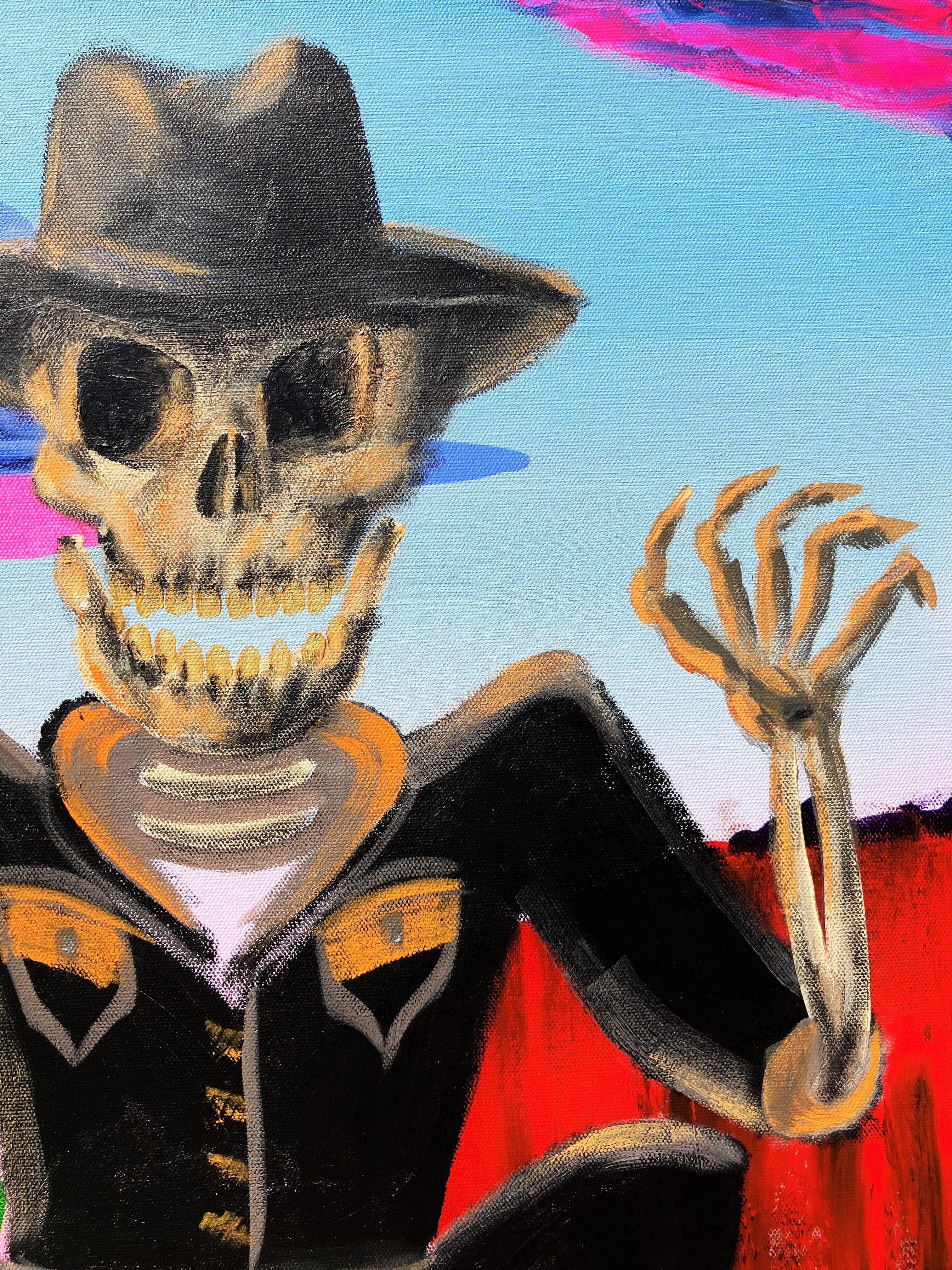 Peek-A-Boo /// Cowboy-Morte Vecchio Selvaggio Occidente Figurativo Scheletro Pistolero - Painting Contemporaneo di Jack Graves III