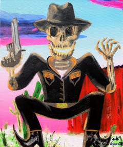Peek-A-Boo /// Cowboy-Morte Vecchio Selvaggio Occidente Figurativo Scheletro Pistolero