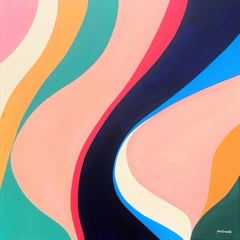 Pelícano /// Street Pop Contemporáneo Pintura Geométrica Abstracta Rayas de Colores