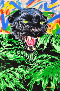 Pause (Panther) /// Jack Graves – Jaguar im Dschungel – Wildtier – zeitgenössisches Gemälde