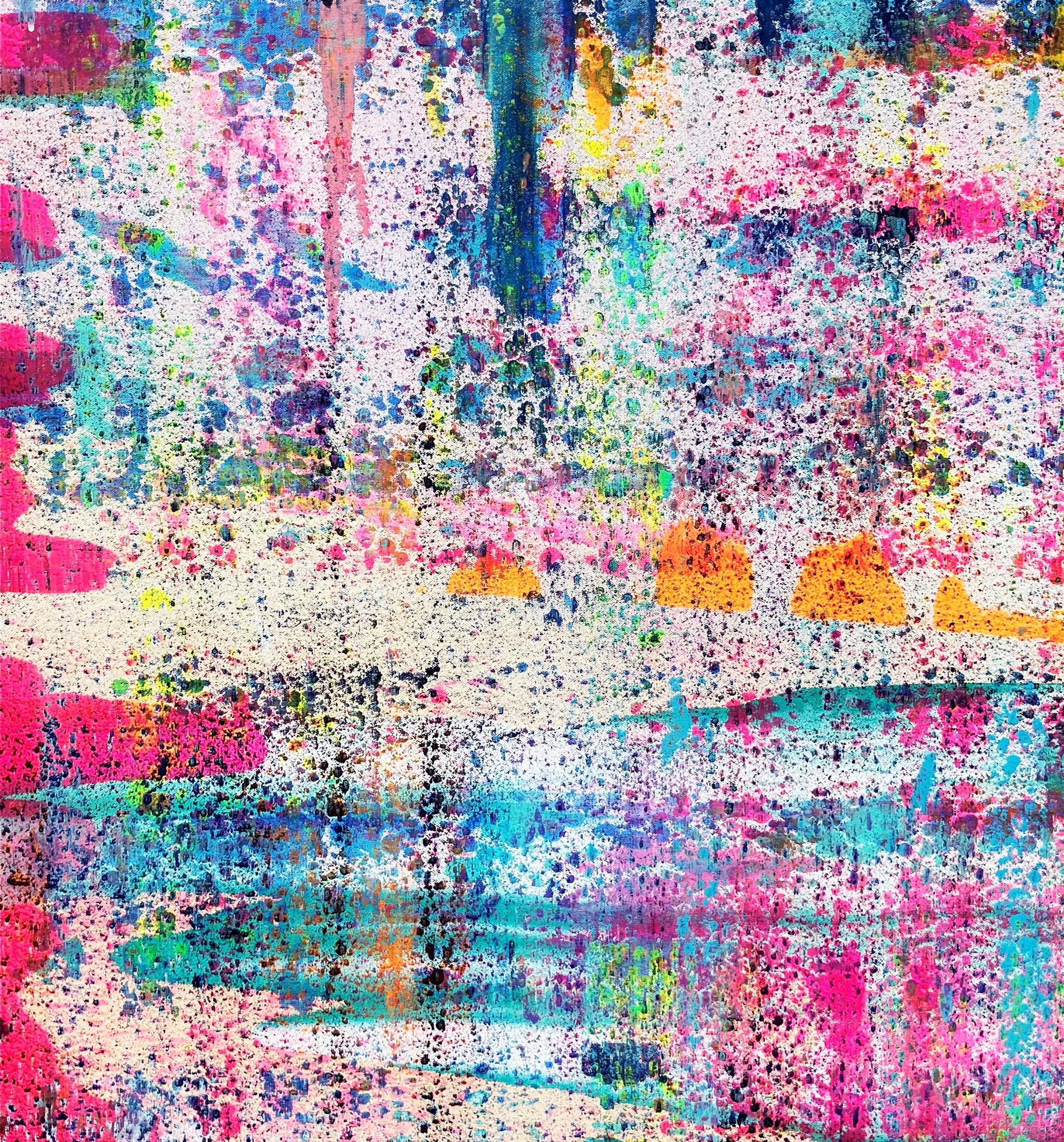 Ragazza rossa sulla spiaggia da sotto una palma! /// Pittura astratta contemporanea in vendita 5