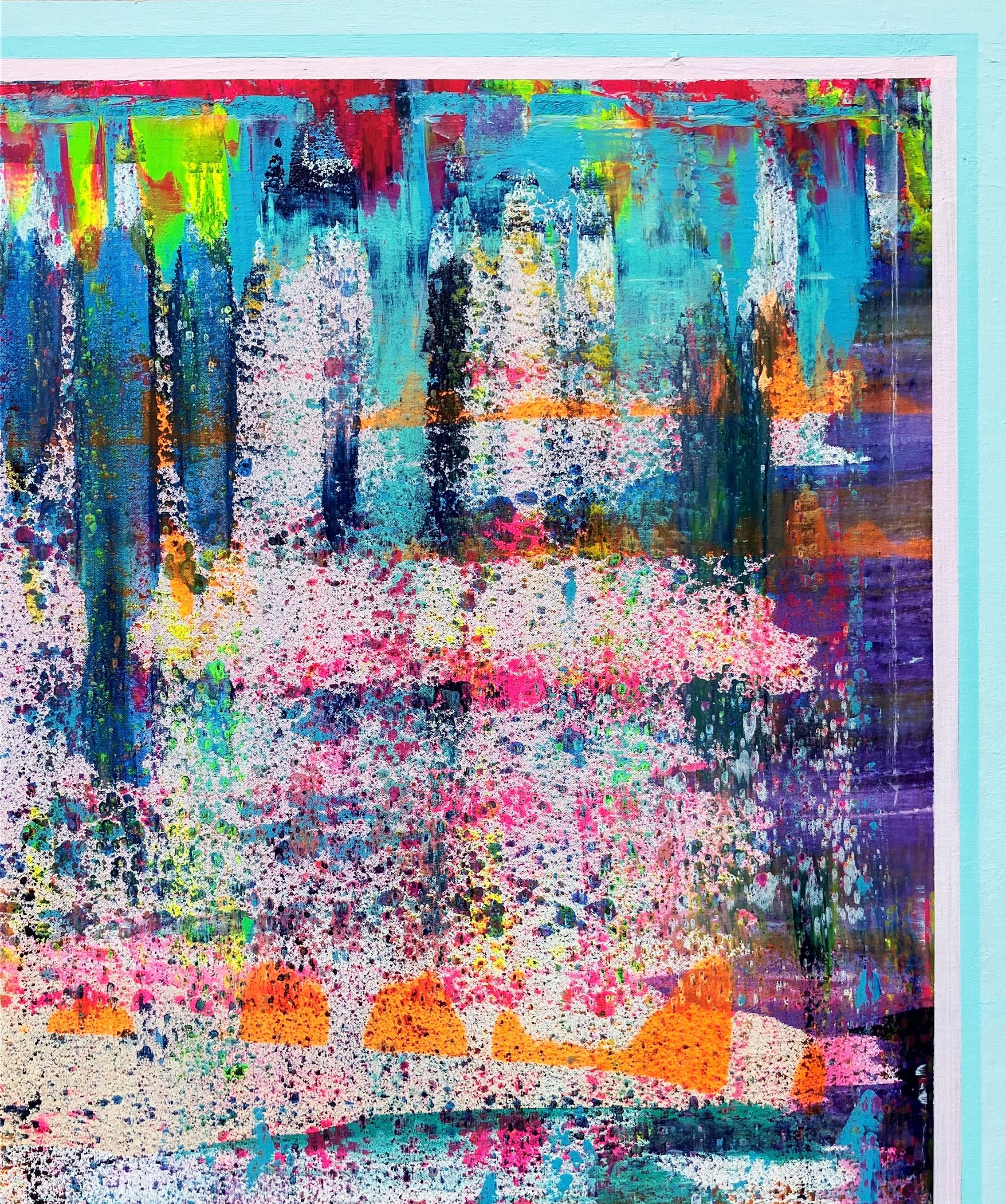 Ragazza rossa sulla spiaggia da sotto una palma! /// Pittura astratta contemporanea - Abstract Painting Grigio di Jack Graves III