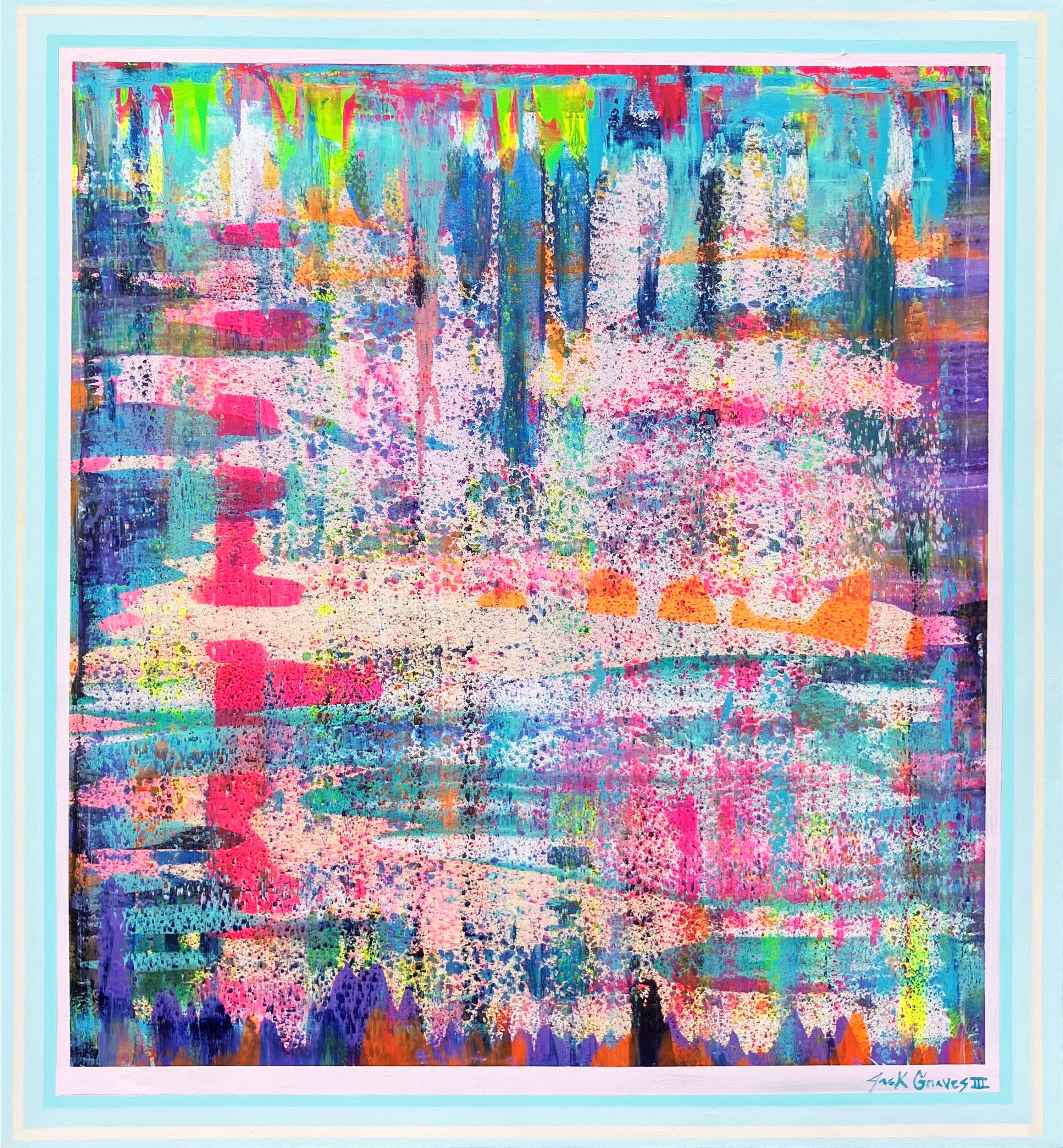 Abstract Painting di Jack Graves III - Ragazza rossa sulla spiaggia da sotto una palma! /// Pittura astratta contemporanea