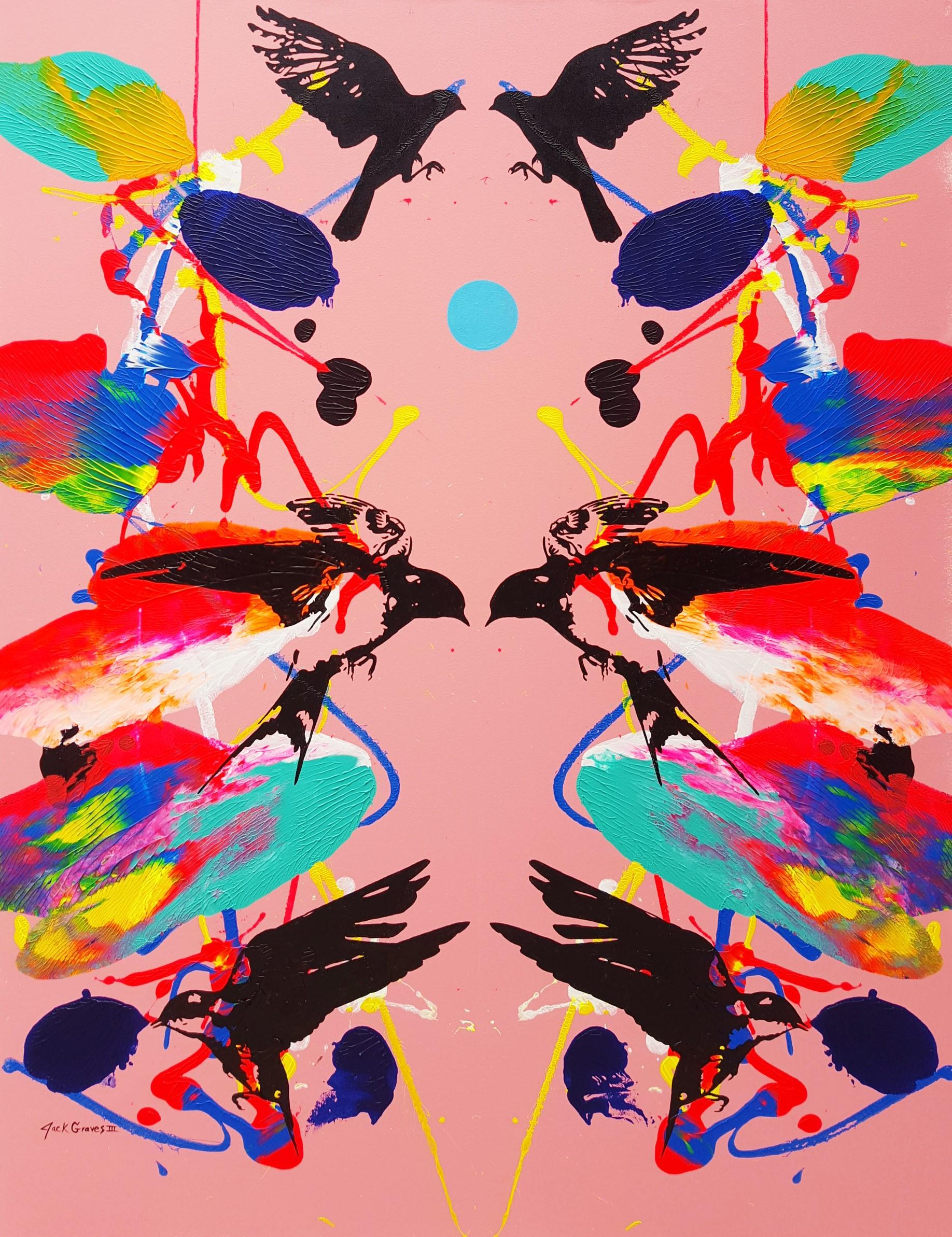 Rorschach Birds Supreme /// Contemporary Huge Abstract Colorful Street Art Pink