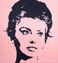 Sophia Loren Icon V /// Contemporary Street Pop Art Painting Fashion Model Pink