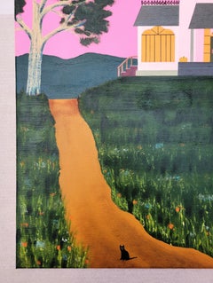 La casa stregata /// Jack Graves - Pittura contemporanea: gatto fantasma di Halloween in una casa di campagna