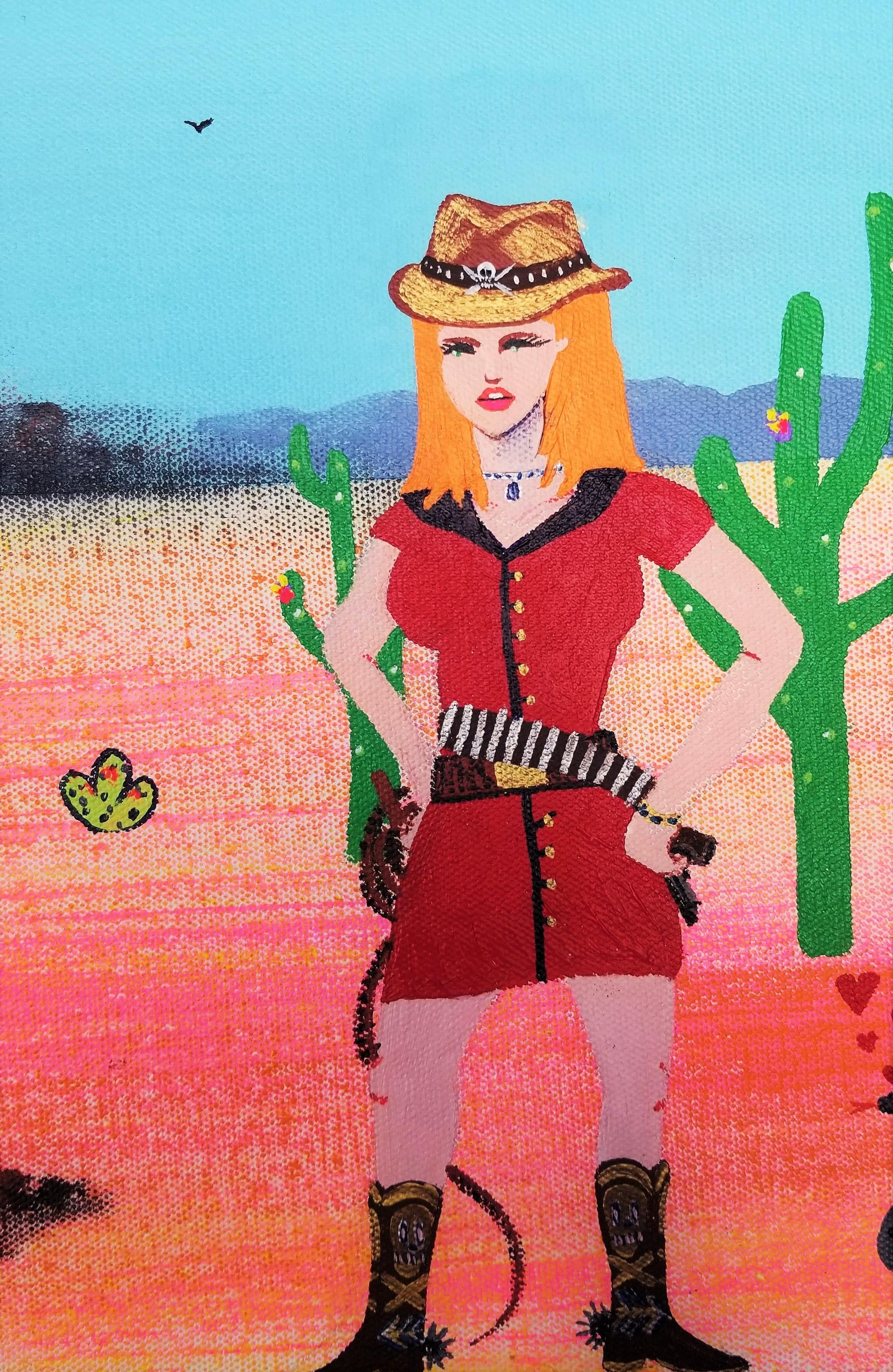 The Arrival of Gunning Gerta /// Contemporary Art Western Cowboy Funny Painting im Angebot 7