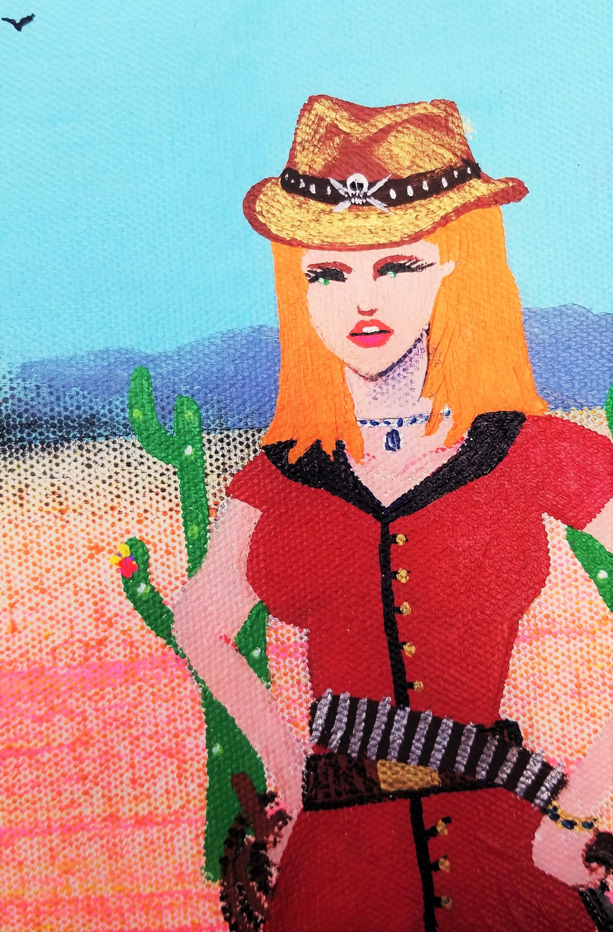 The Arrival of Gunning Gerta /// Contemporary Art Western Cowboy Funny Painting en vente 8