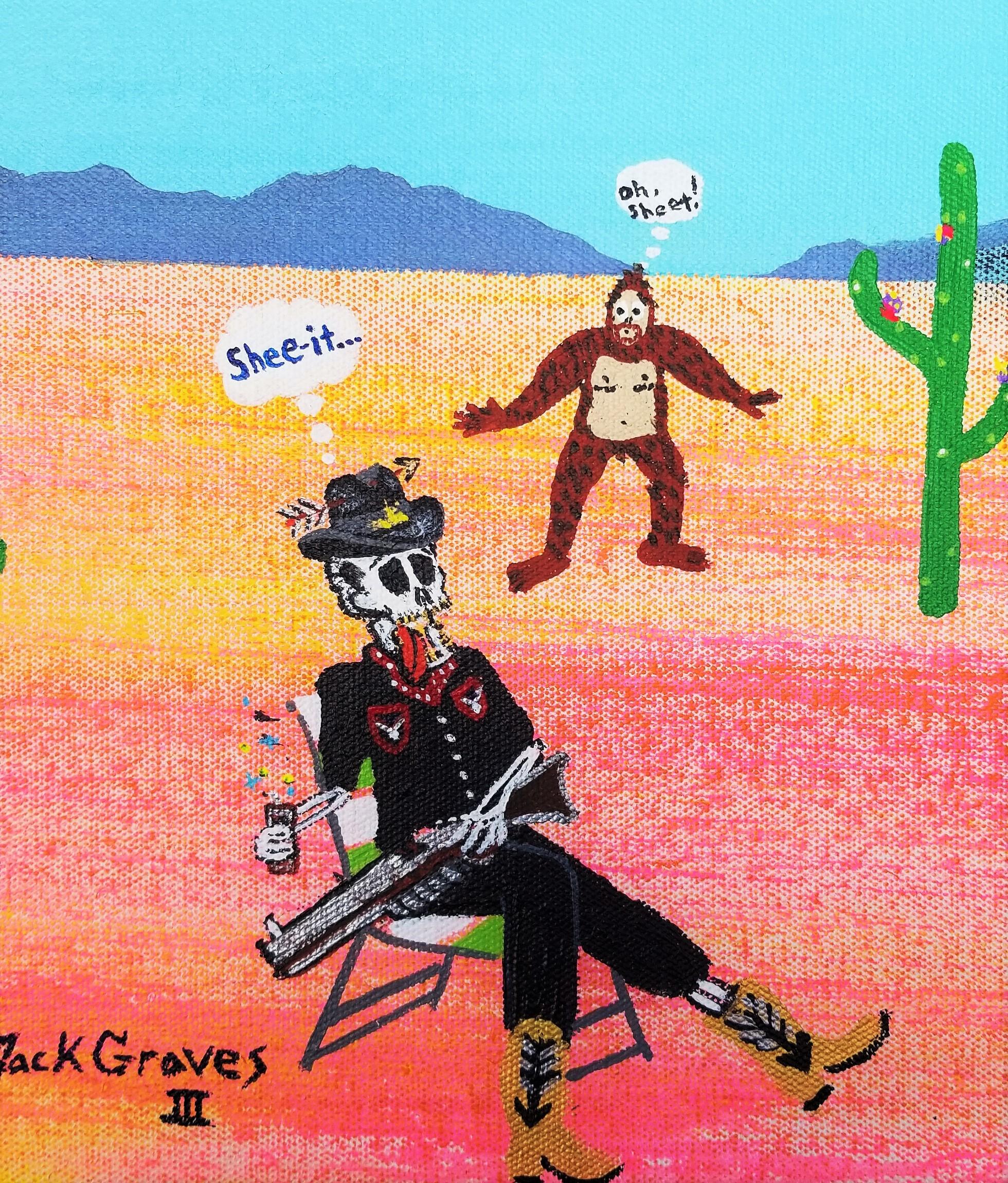 The Arrival of Gunning Gerta /// Contemporary Art Western Cowboy Funny Painting en vente 5