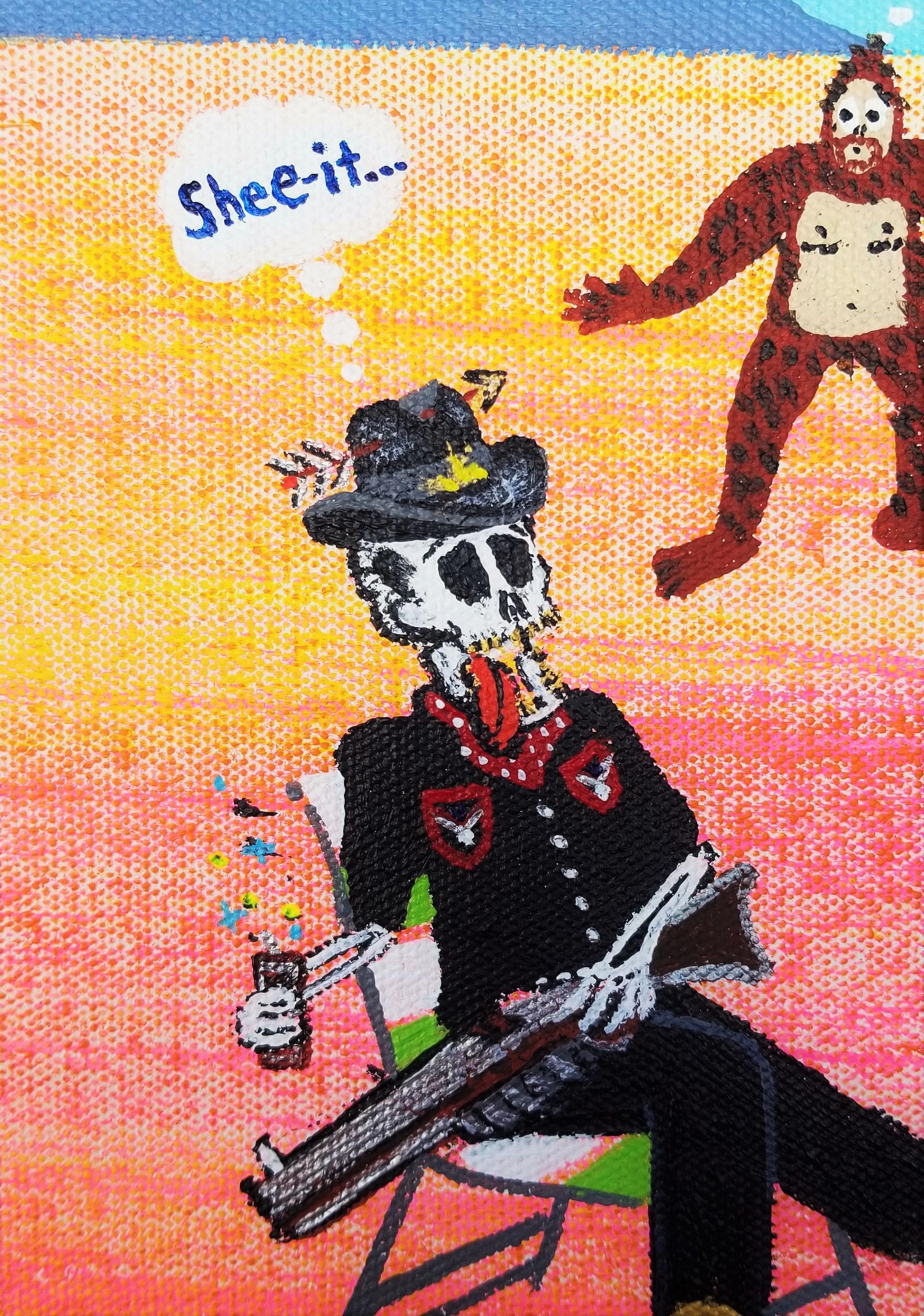 The Arrival of Gunning Gerta /// Contemporary Art Western Cowboy Funny Painting For Sale 5