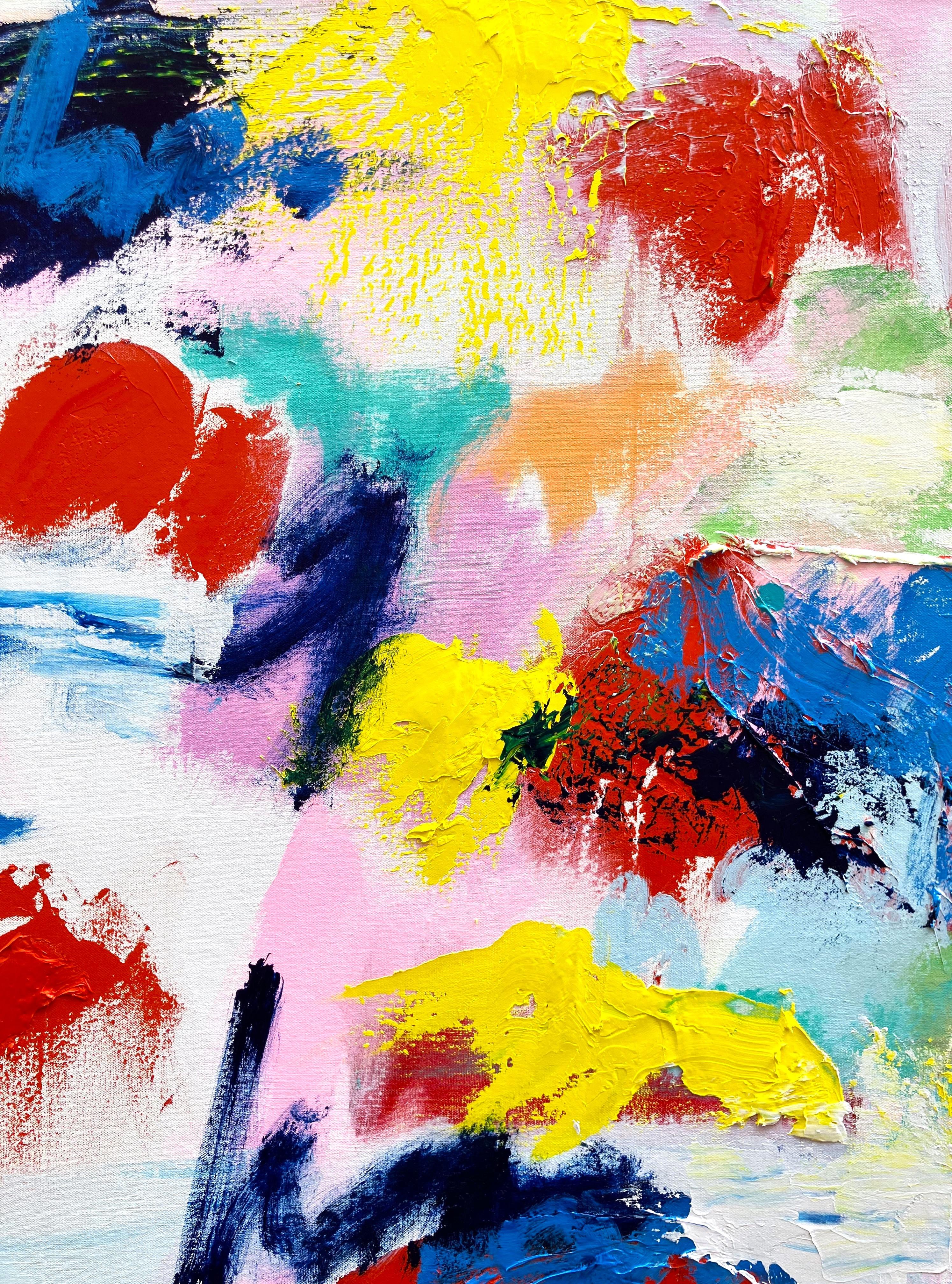 La playa /// Pintura colorista abstracta expresionista contemporánea de Jack Graves - Abstract Painting Beige de Jack Graves III