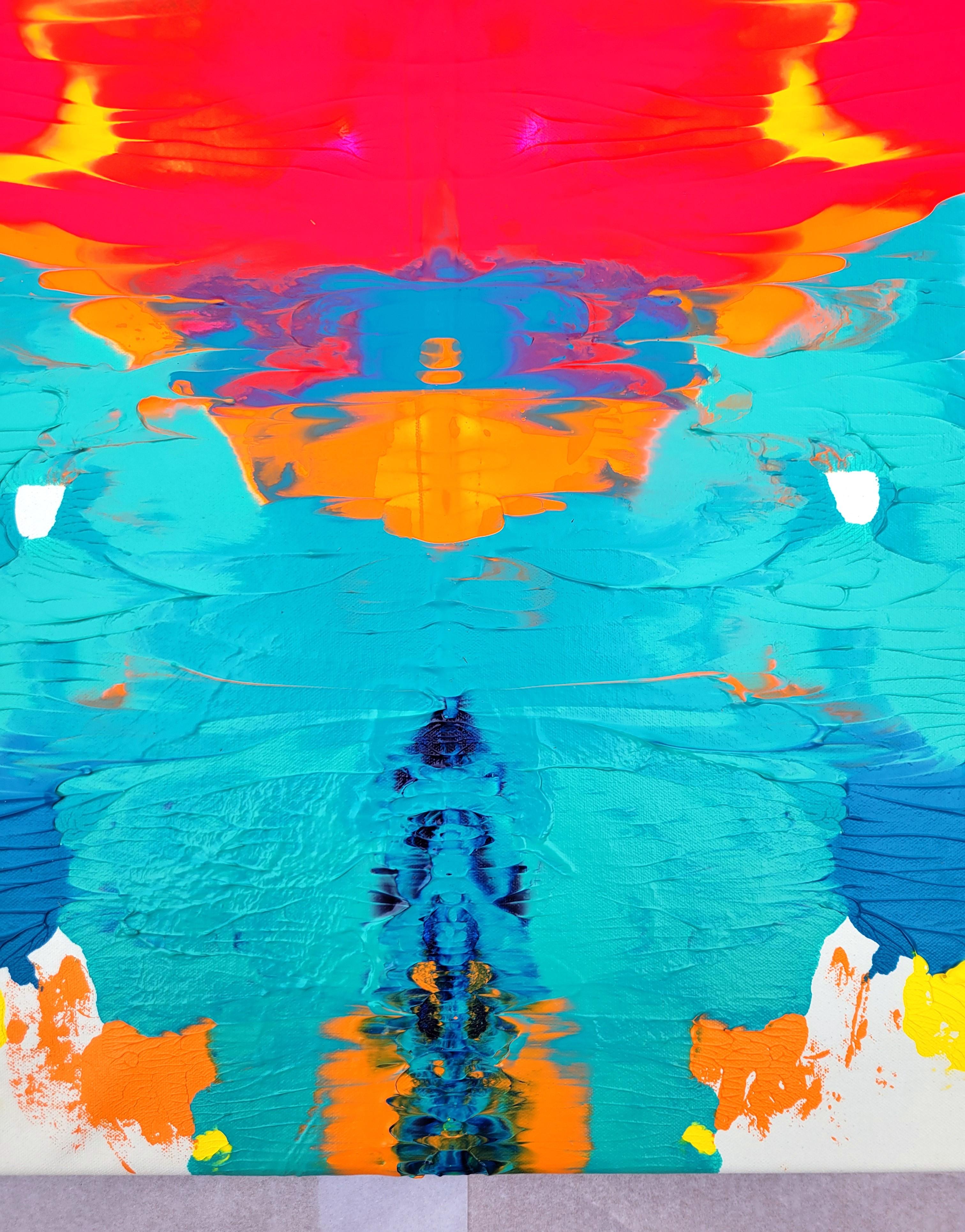 Fiamma tibetana /// Pittura contemporanea colorata astratta simmetrica Rorschach in vendita 2
