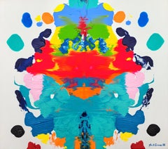 Tibetan Flame /// Contemporary Colorful Abstract Symmetrical Rorschach Painting
